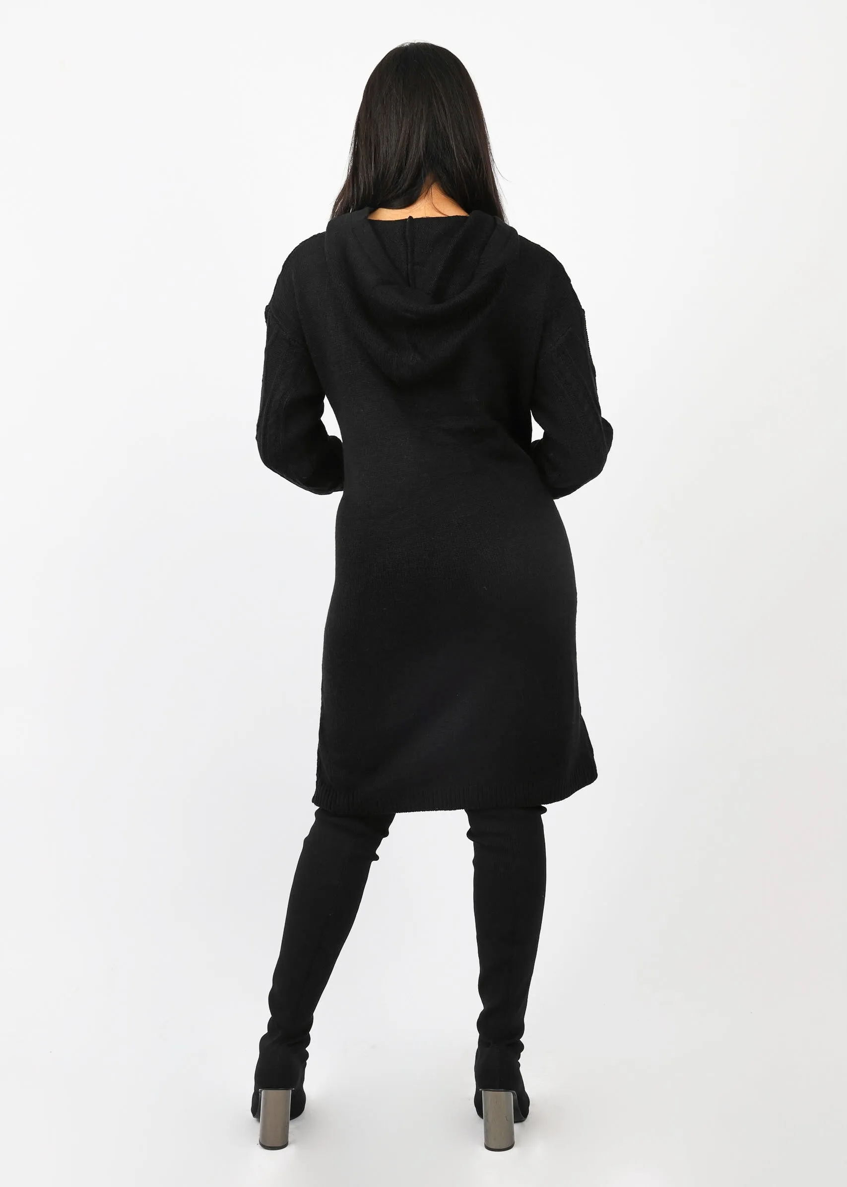 Hooded Cable Knit Midi Jumper