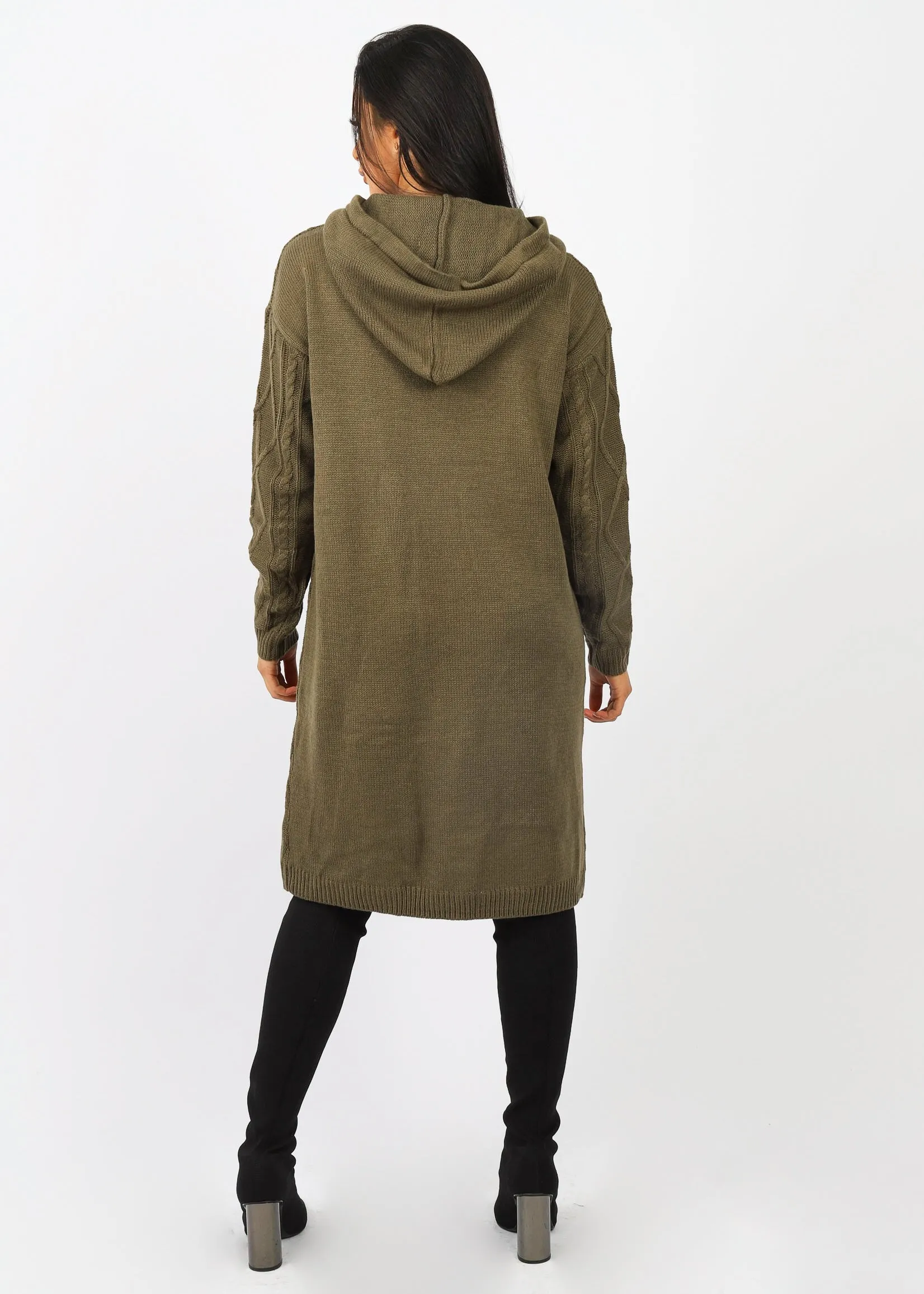 Hooded Cable Knit Midi Jumper