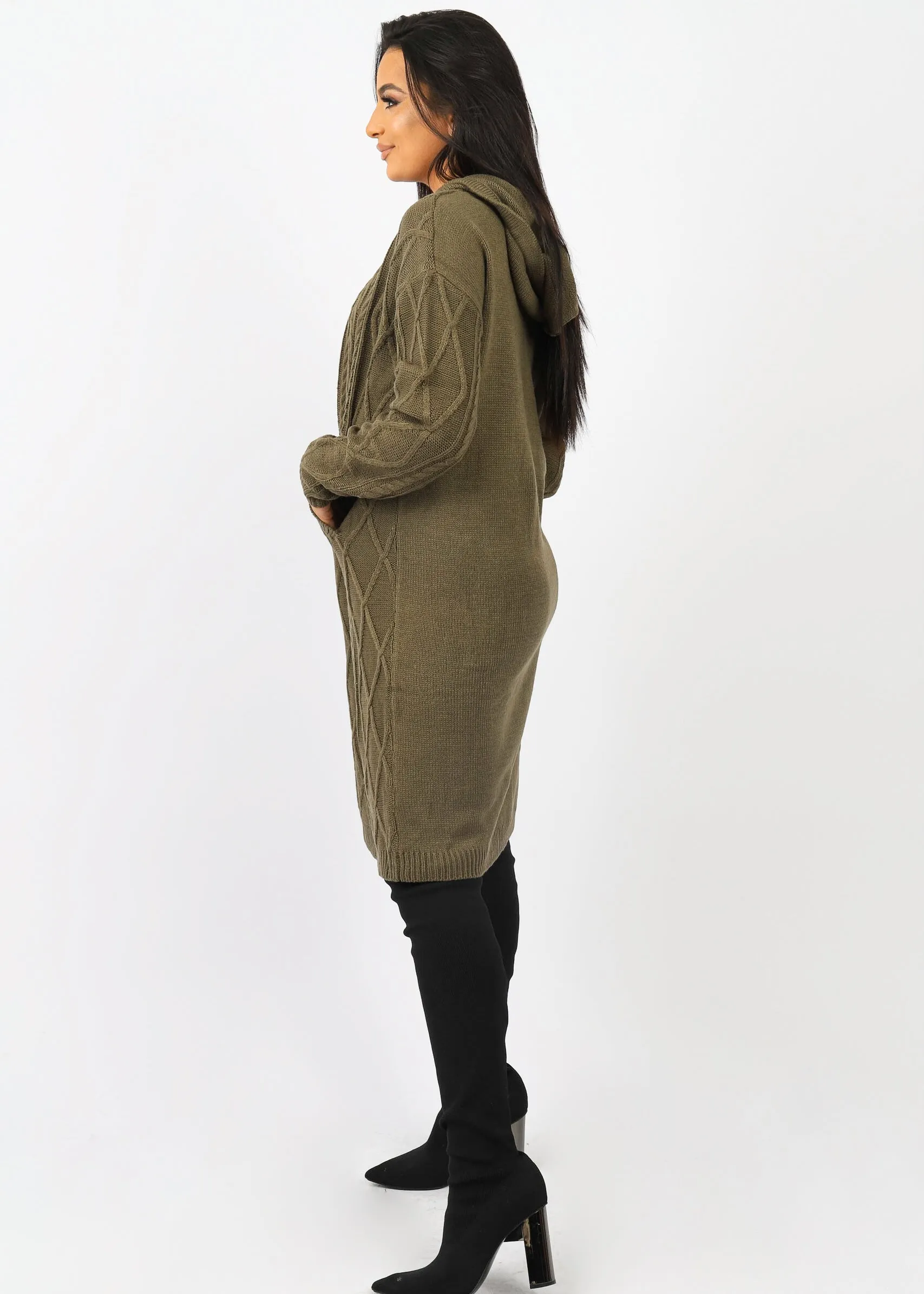 Hooded Cable Knit Midi Jumper