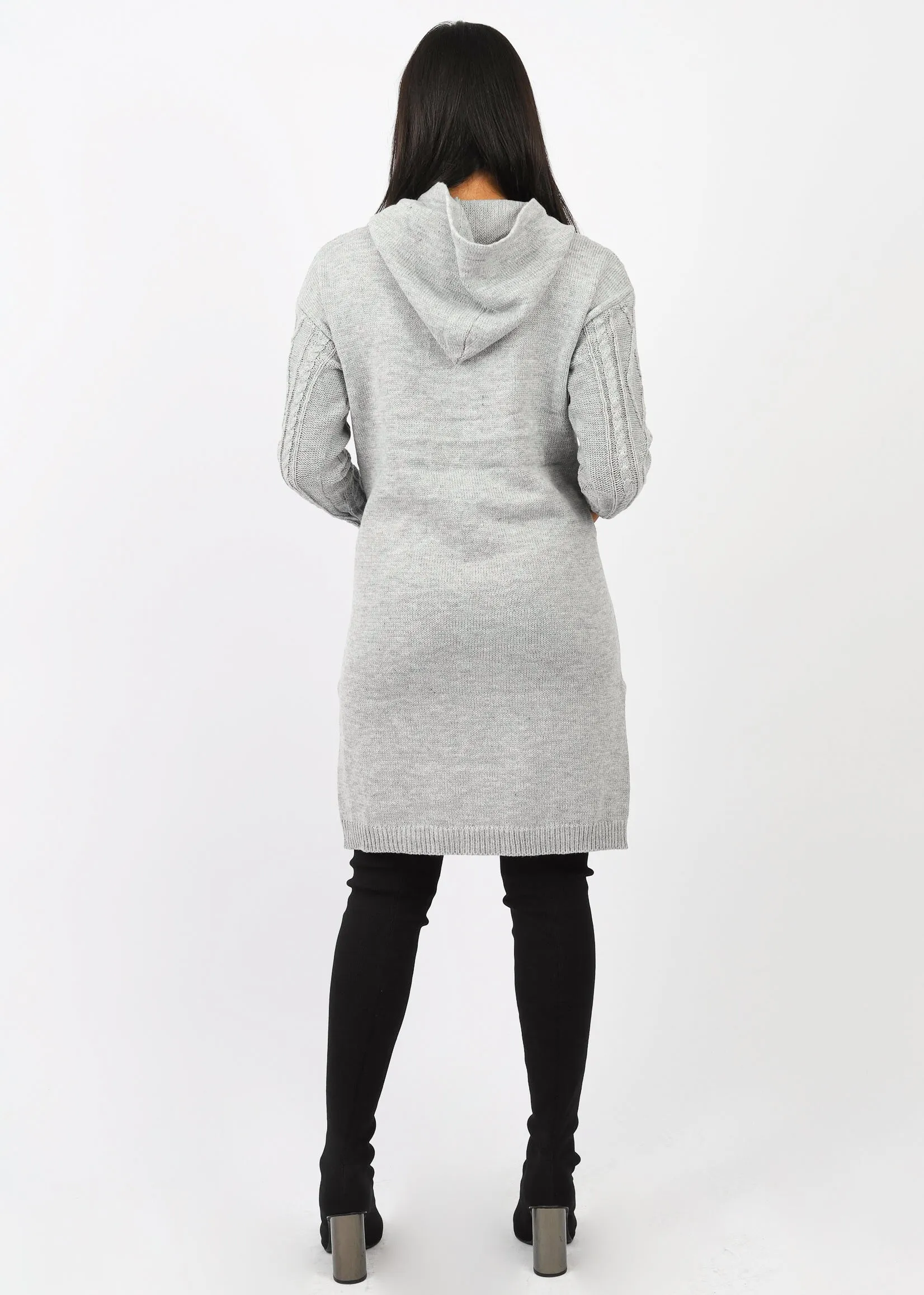 Hooded Cable Knit Midi Jumper