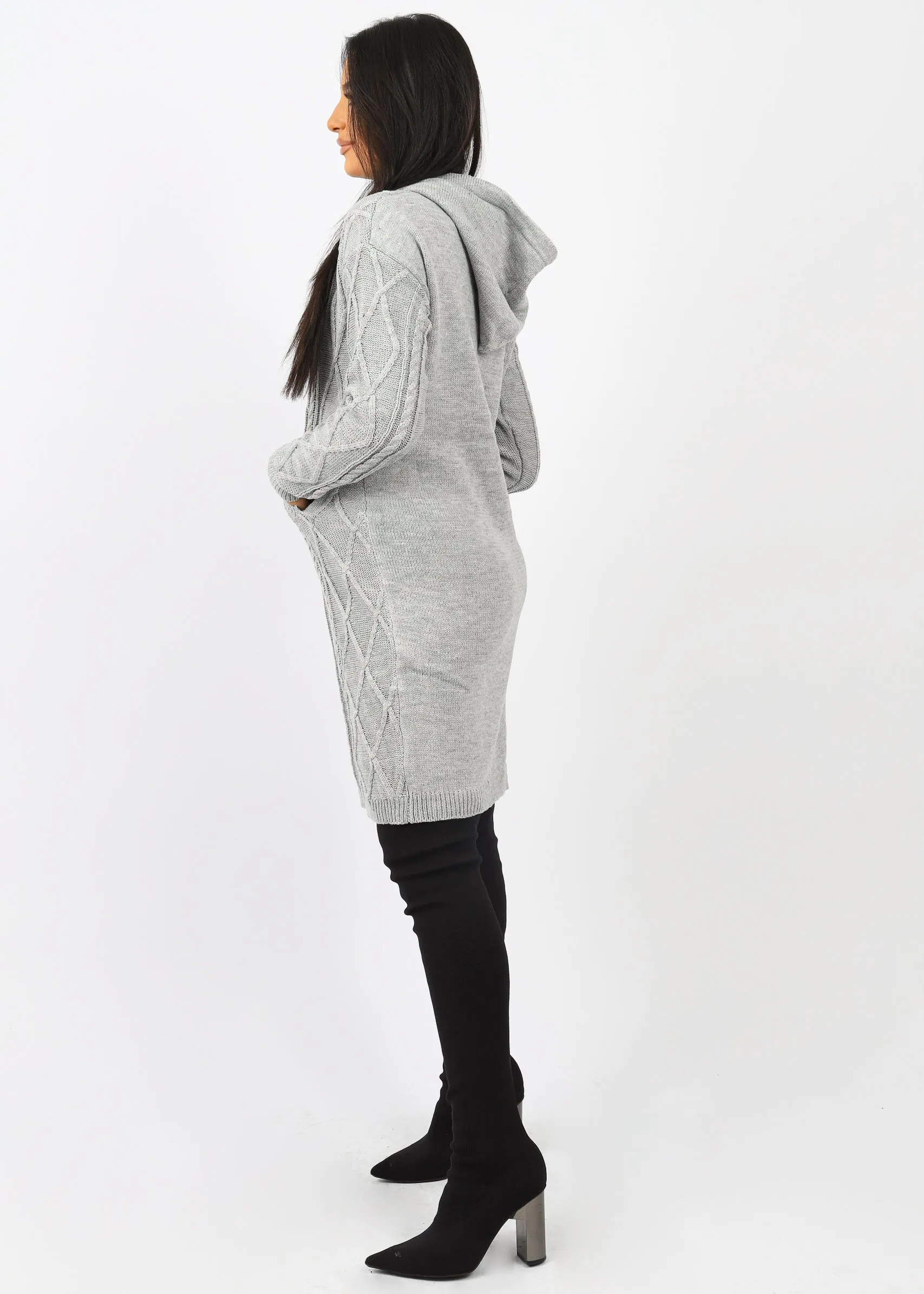 Hooded Cable Knit Midi Jumper