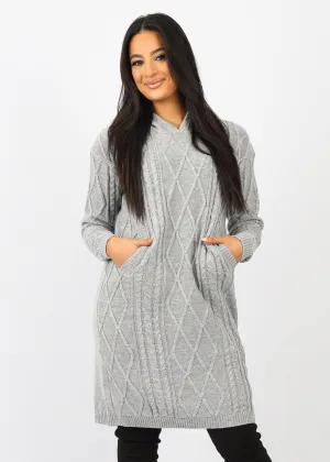 Hooded Cable Knit Midi Jumper