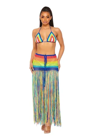 Hot & Delicious Women's Seas The Day Rainbow Fringe Maxi Crochet Bra Top