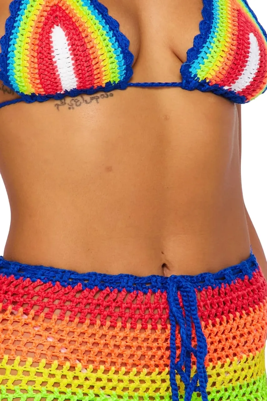 Hot & Delicious Women's Seas The Day Rainbow Fringe Maxi Crochet Bra Top