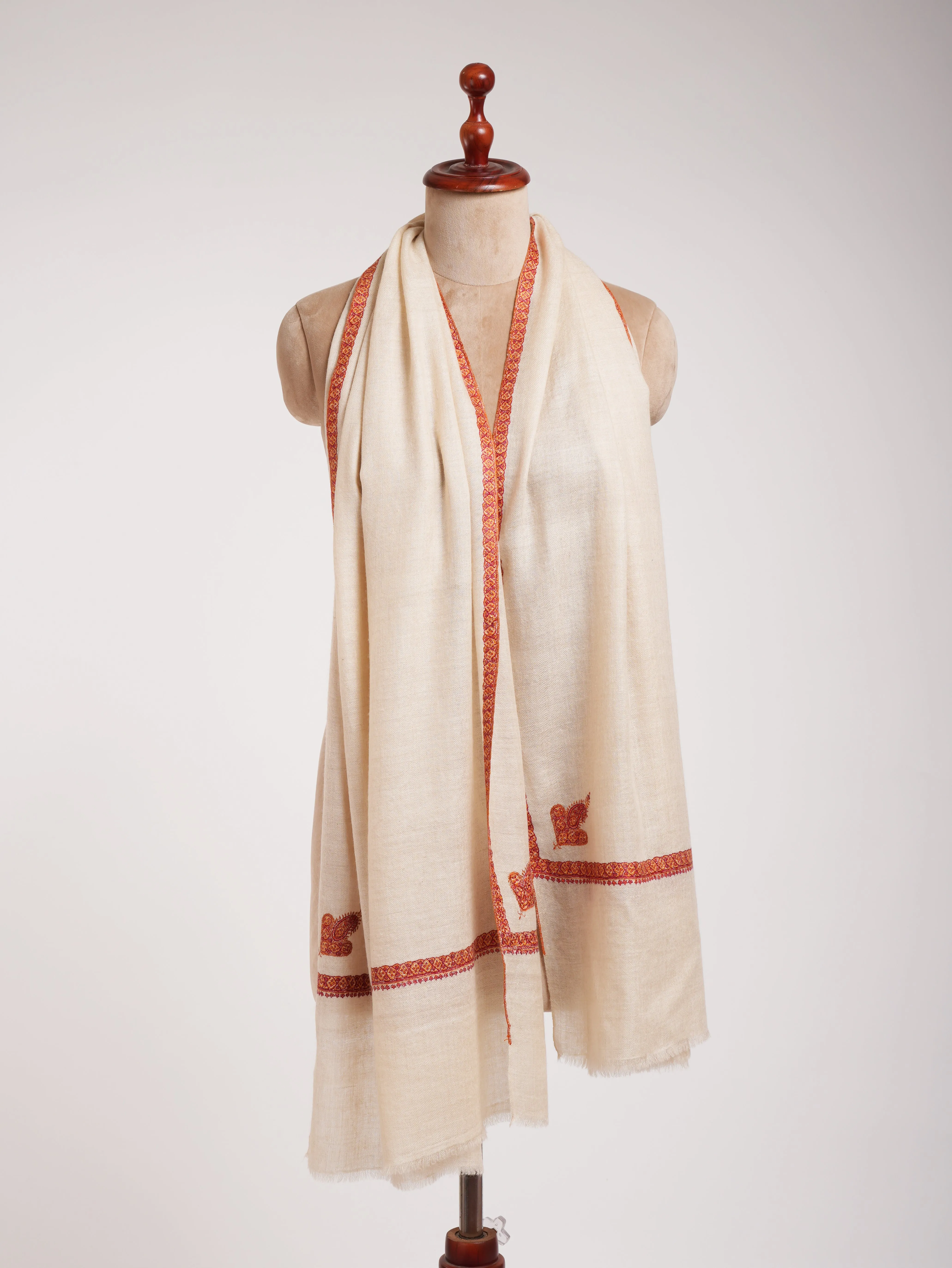 Ivory Beautiful Cashmere Scarf with Hand Embroidery