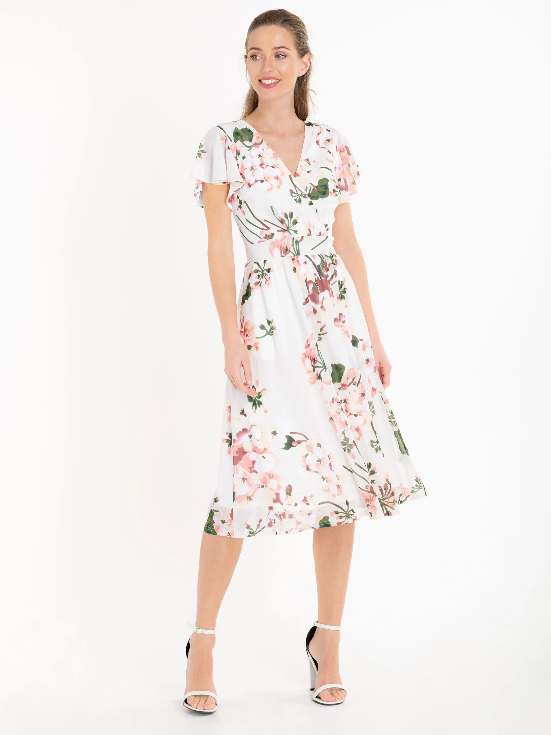 Jolie Moi Chailee Midi Dress, Cream Floral