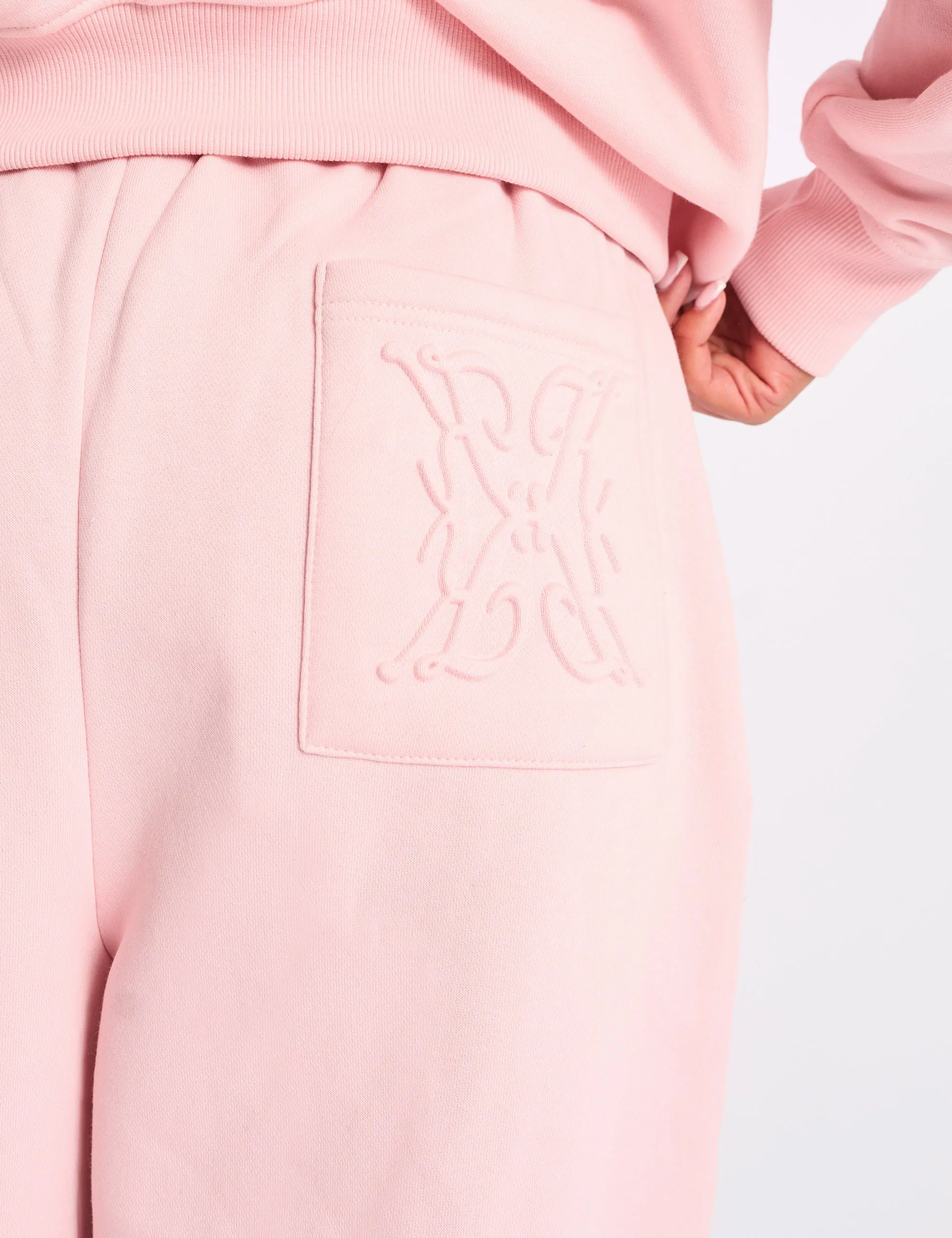 Kaiia Embossed Wide Leg Joggers Pale Pink