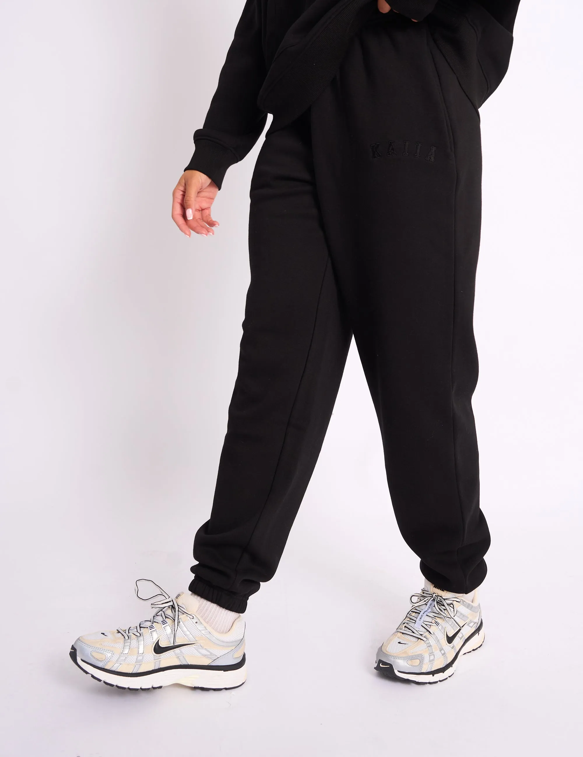 Kaiia Logo Cuffed Joggers Black