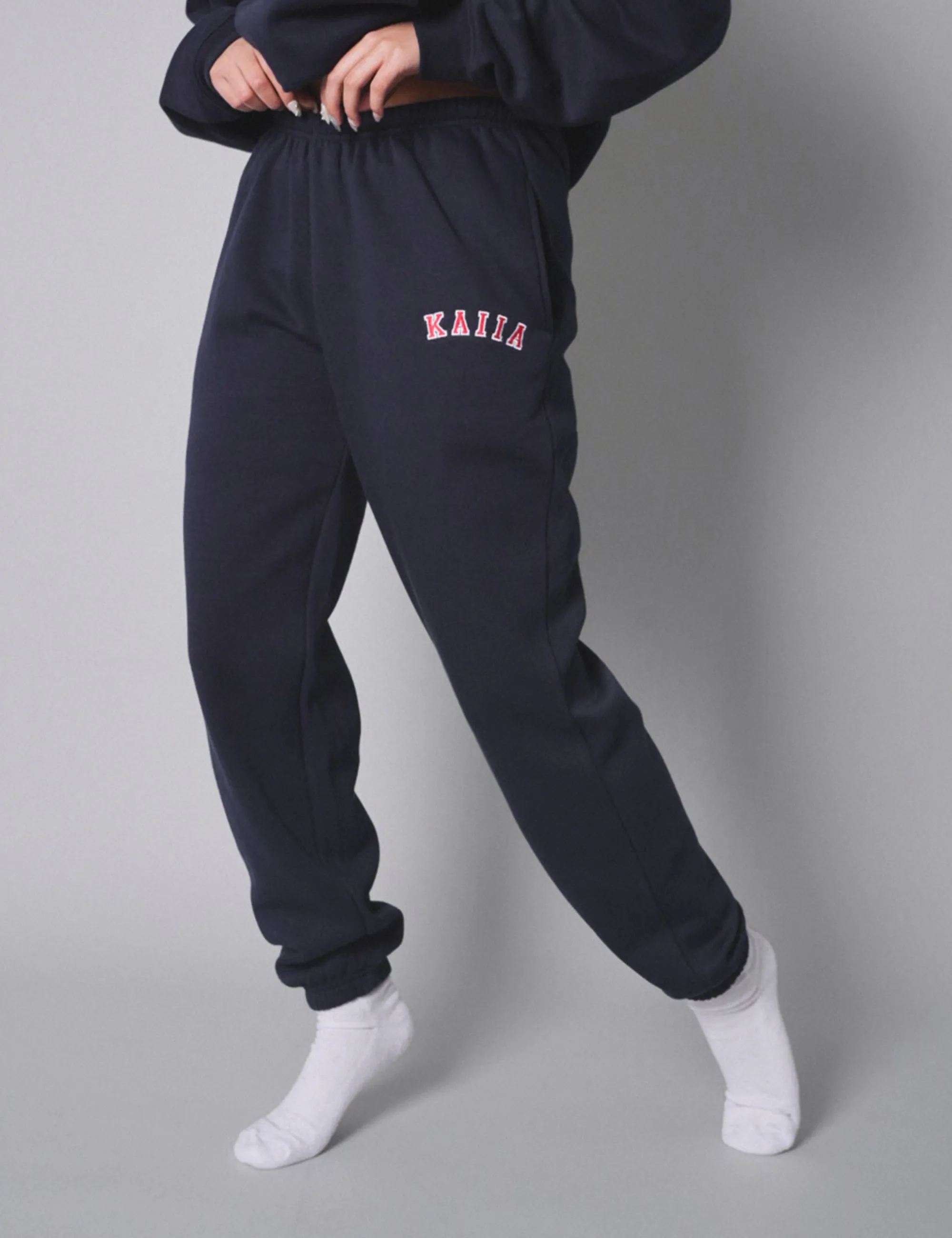 Kaiia Logo Cuffed Joggers Navy With Red