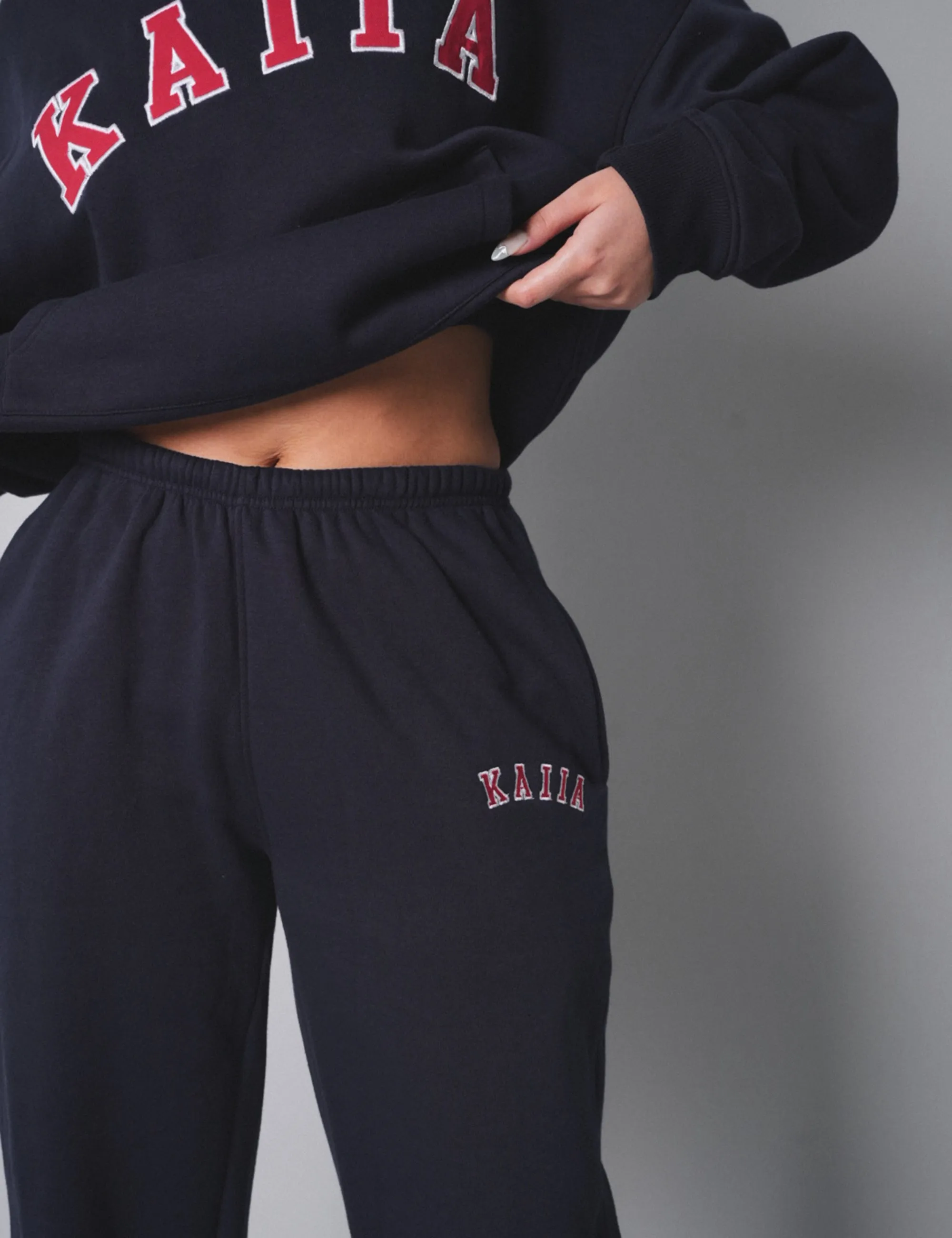 Kaiia Logo Cuffed Joggers Navy With Red