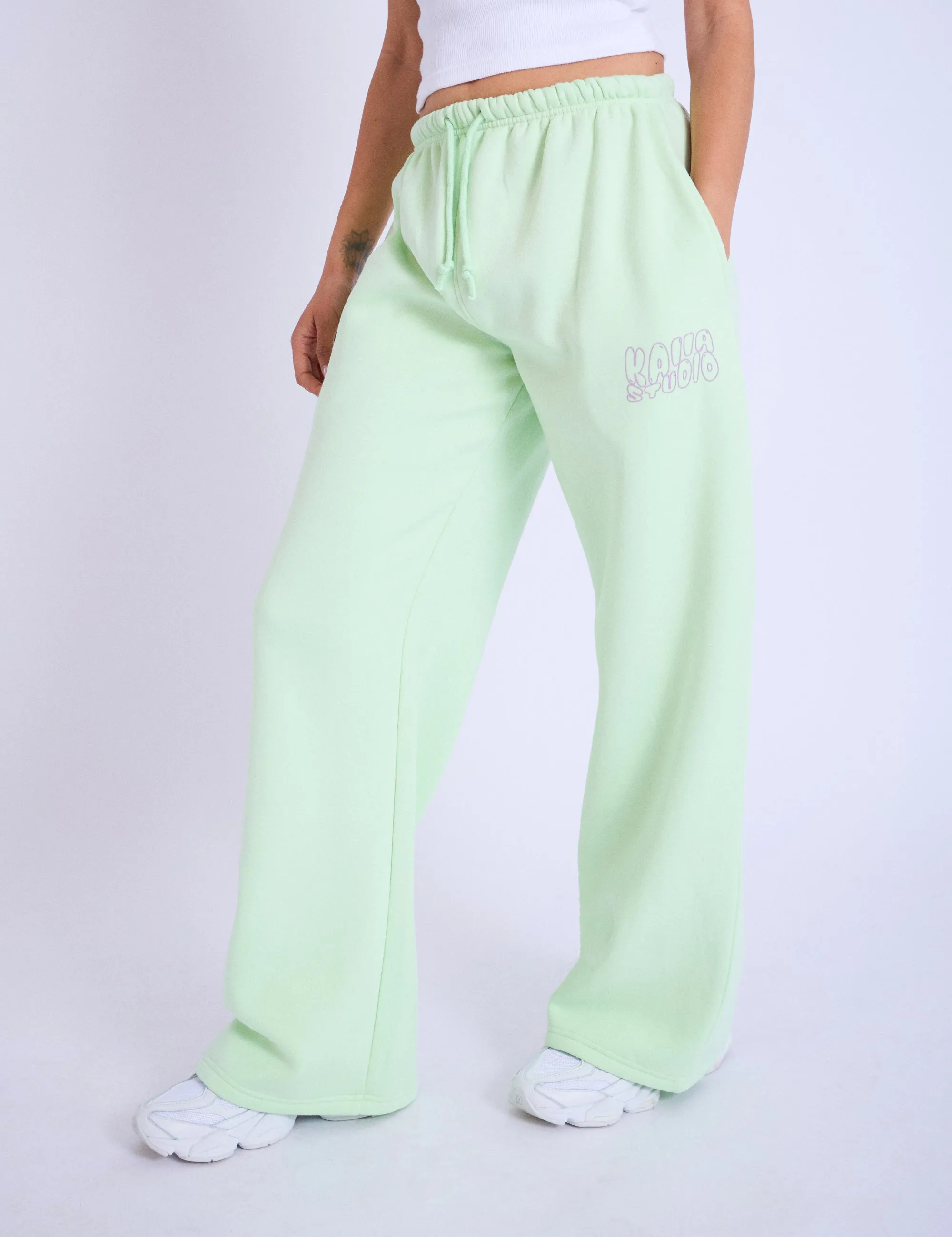 Kaiia Studio Bubble Logo Wide Leg Joggers Lime & Lilac