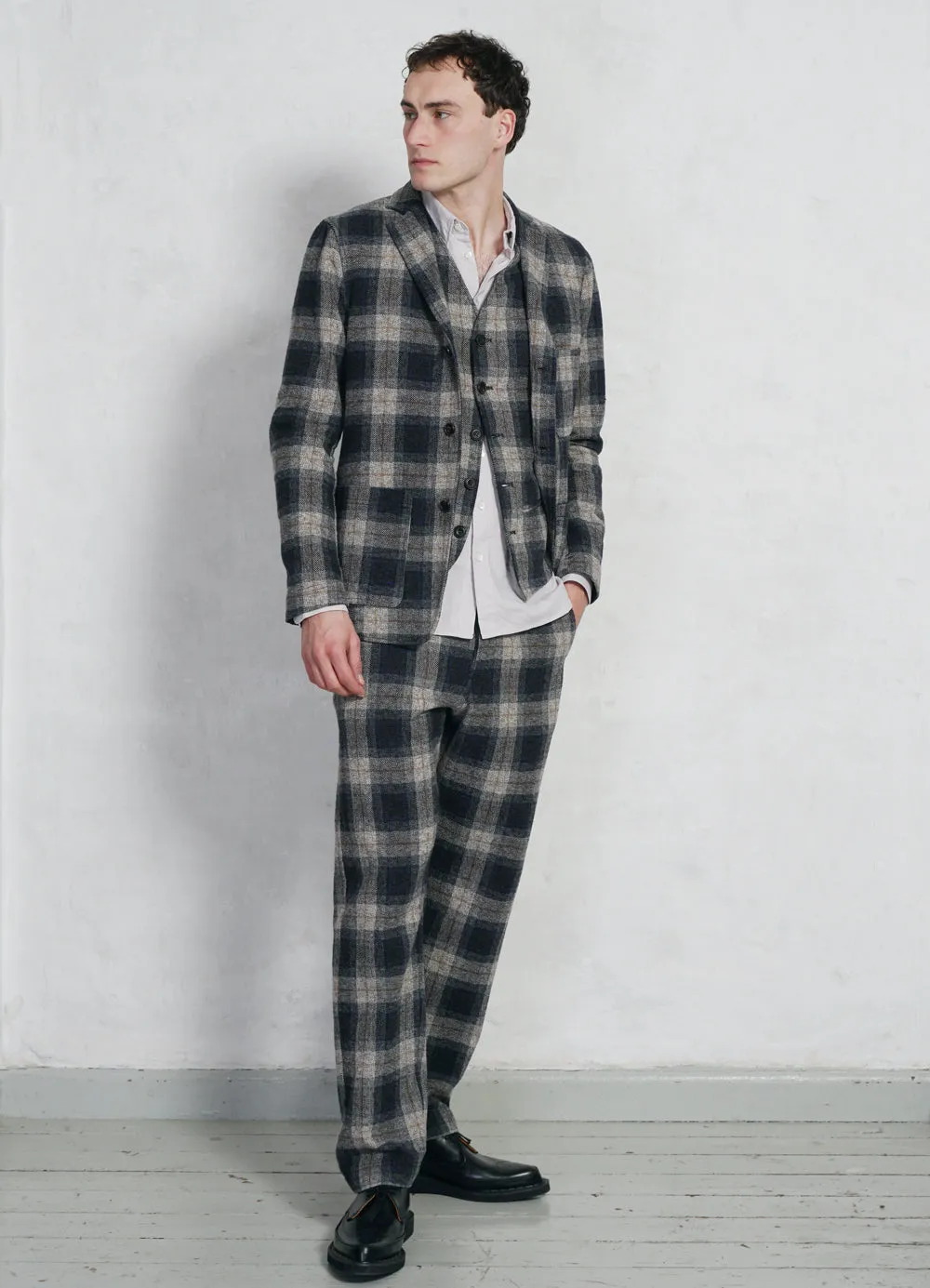 KEN 28-33-5 | Wide Cut Trousers | Blue Grey Checks