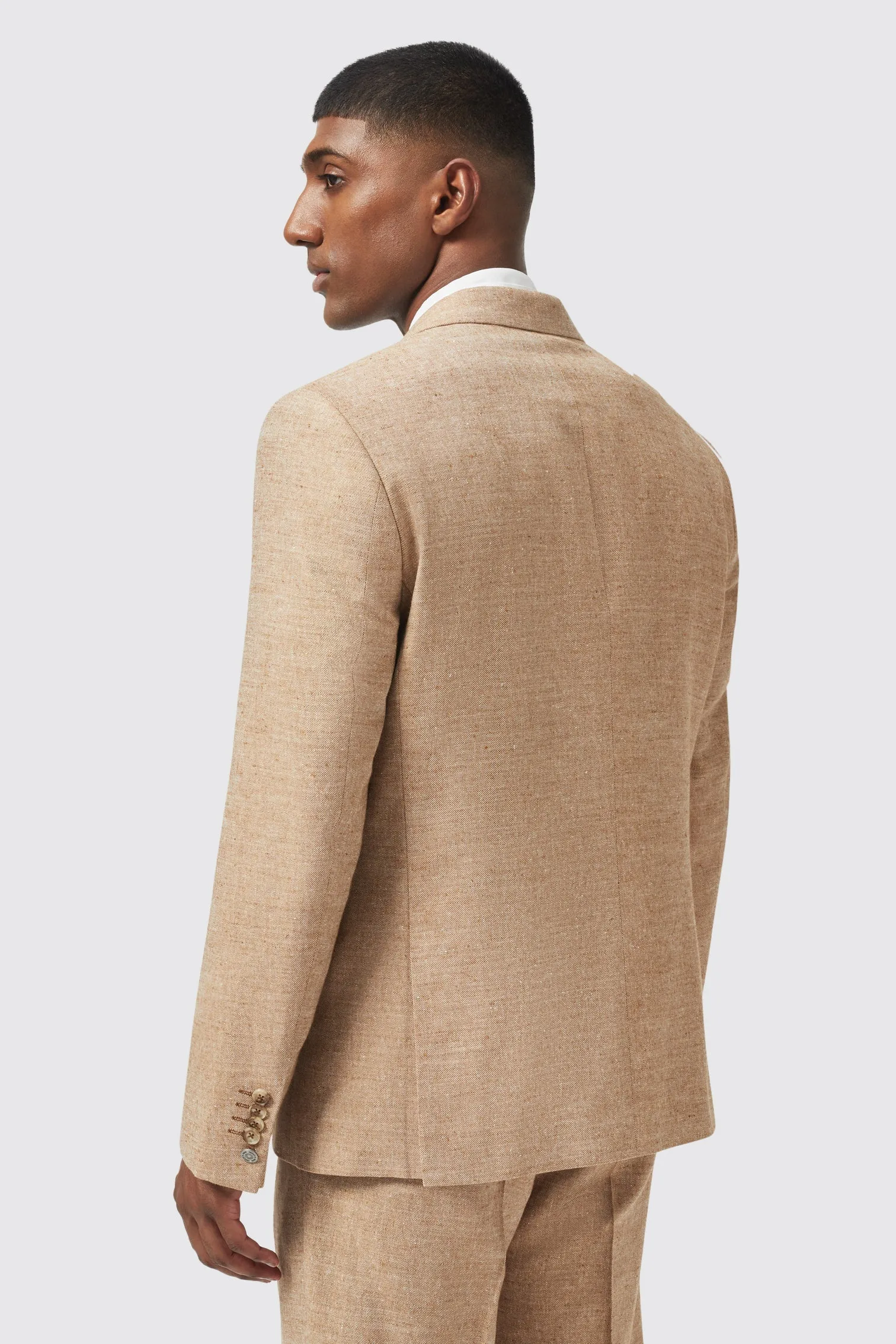 King Slim Fit Tan Linen Suit - ARCHIVE