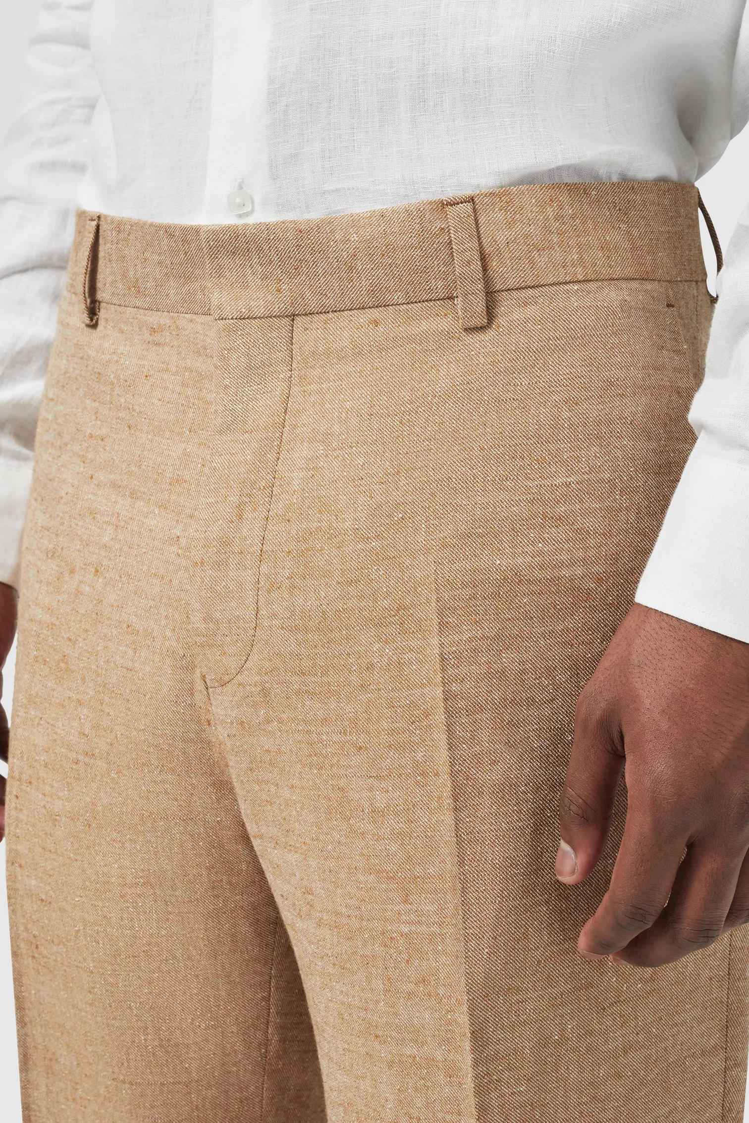 King Slim Fit Tan Linen Suit - ARCHIVE