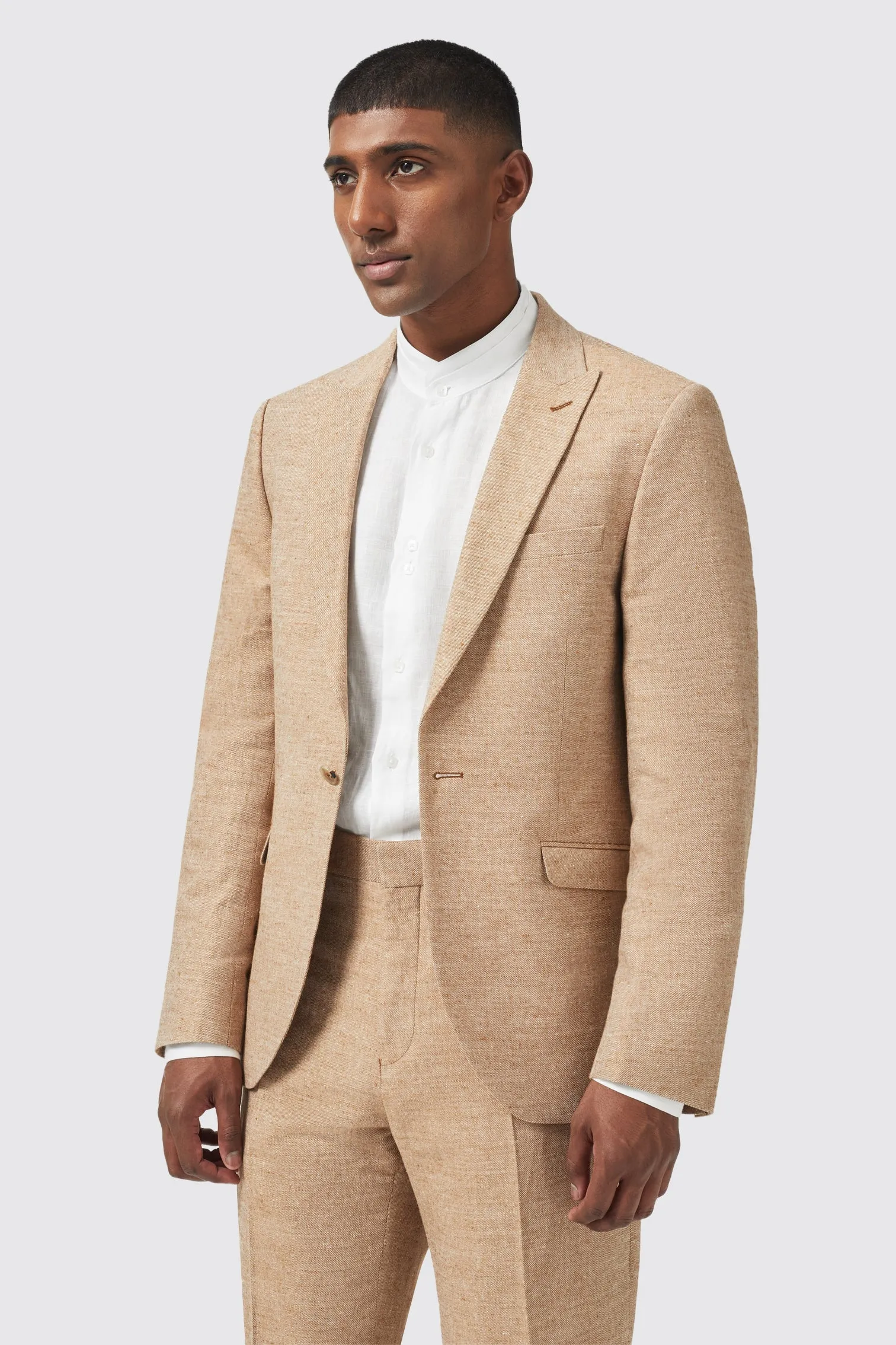 King Slim Fit Tan Linen Suit - ARCHIVE