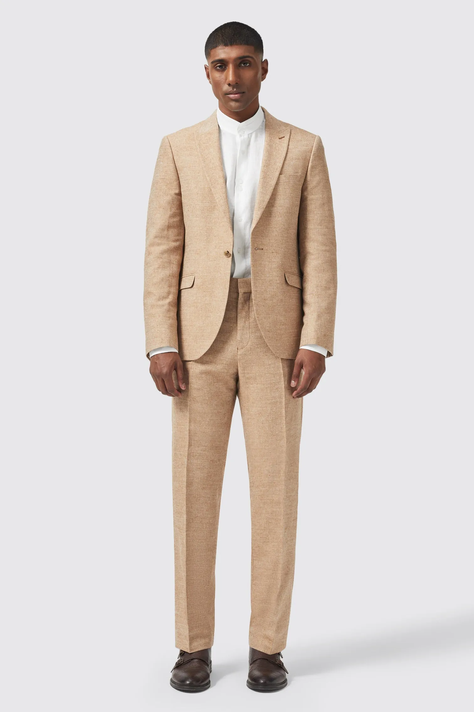 King Slim Fit Tan Linen Suit - ARCHIVE