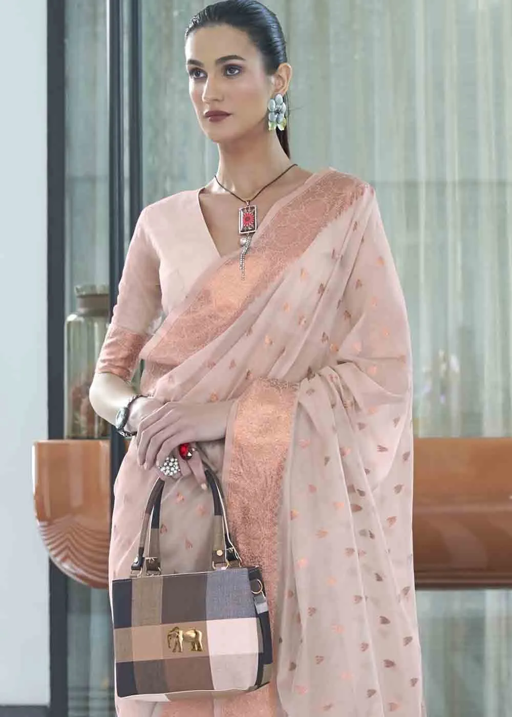 Lace Pink Woven Designer Silk Saree