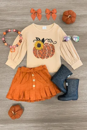 Leopard Pumpkin Suede Skirt Set