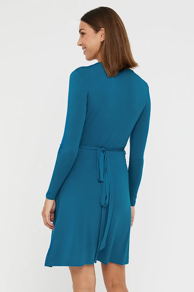 Long Sleeve Wrap Dress - Dark Teal