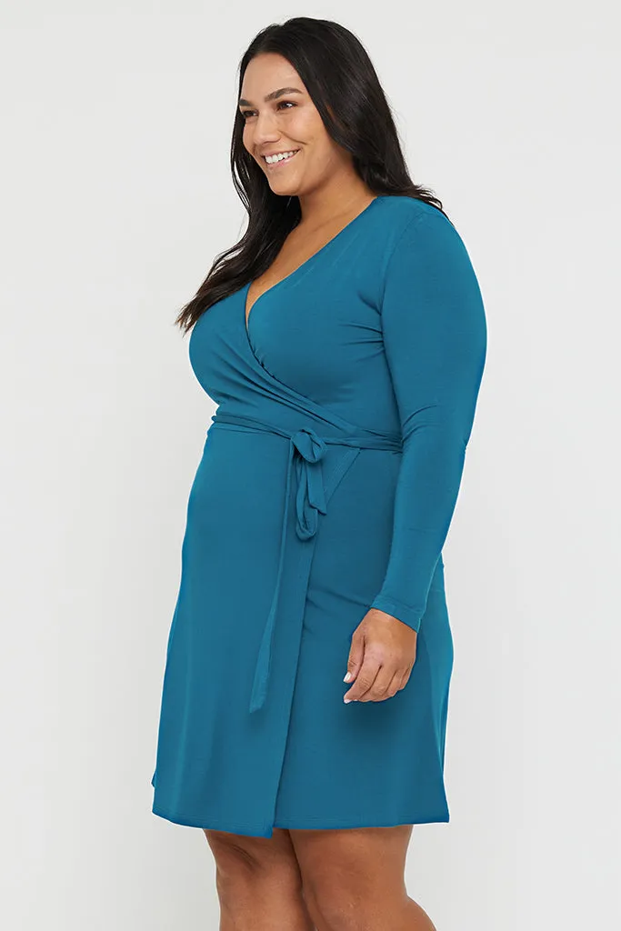 Long Sleeve Wrap Dress - Dark Teal