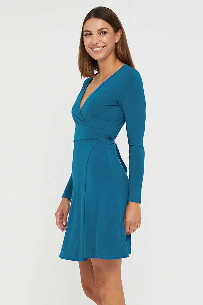 Long Sleeve Wrap Dress - Dark Teal