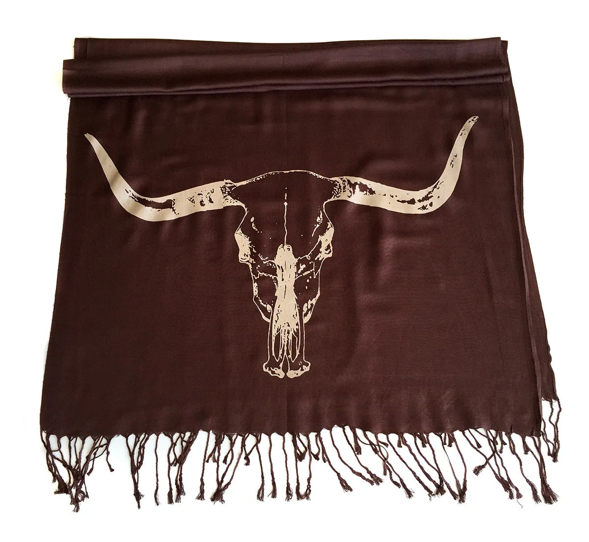 Longhorn Steer Skull linen-weave pashmina scarf