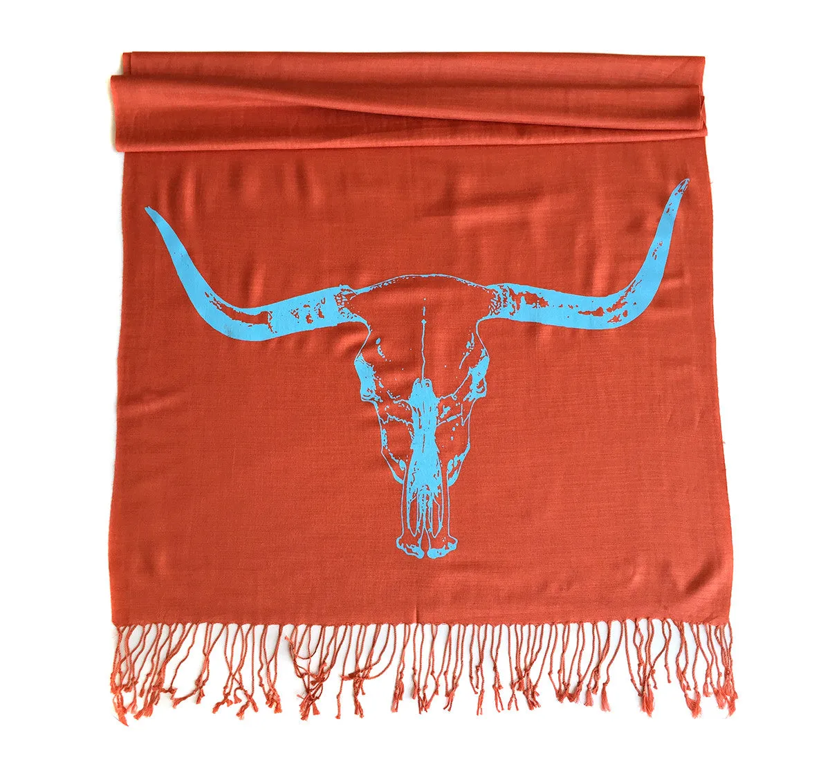 Longhorn Steer Skull linen-weave pashmina scarf