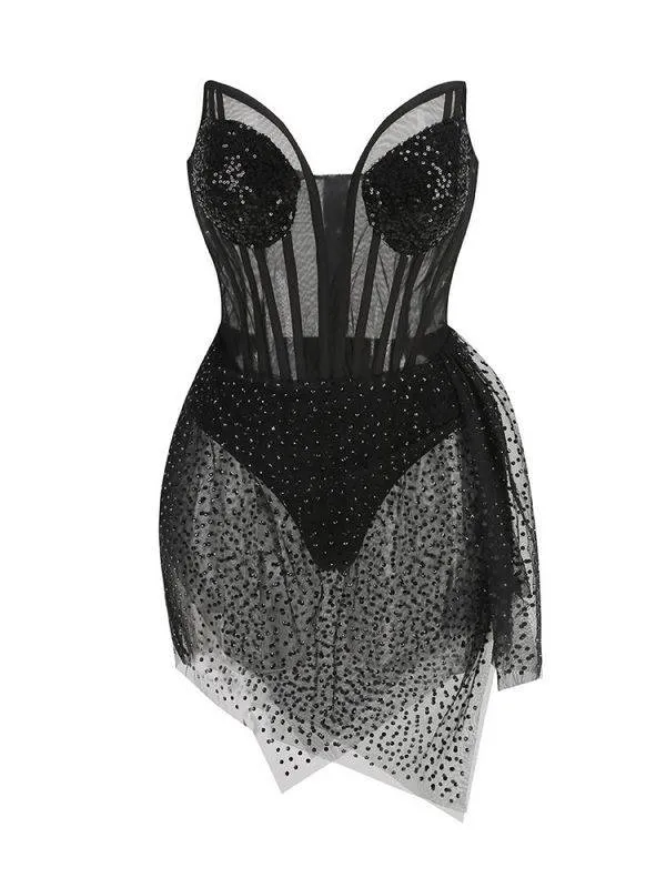 Louise Strapless Sequin Corset Draped Mini Dress