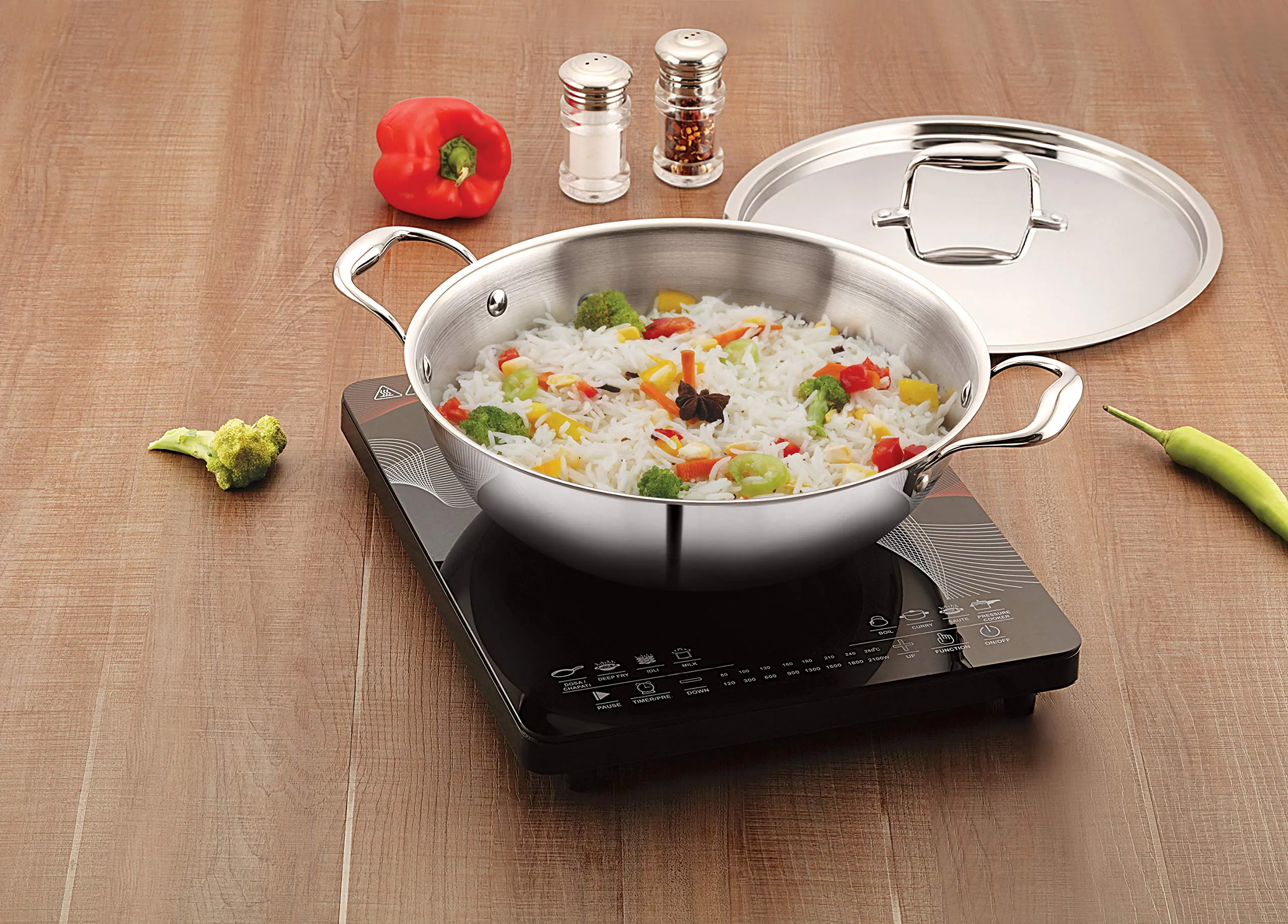 Magnus Triply Stainless Steel Kadai with Stainless Steel Lid,26 cm,3.4 L (Induction and Gas Stove Compatible)