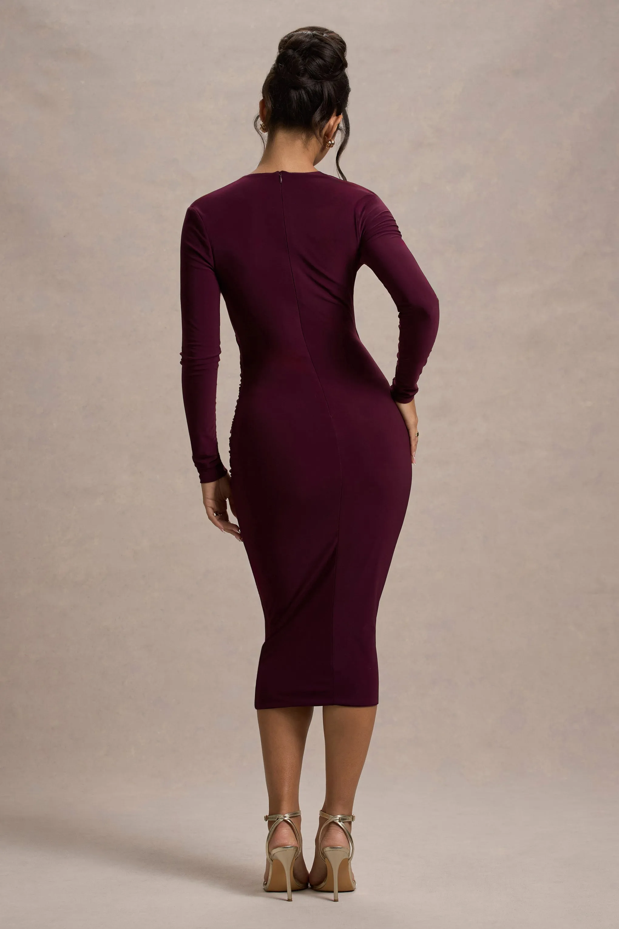 Marcia | Port Bodycon Plunge-Neck Midi Dress