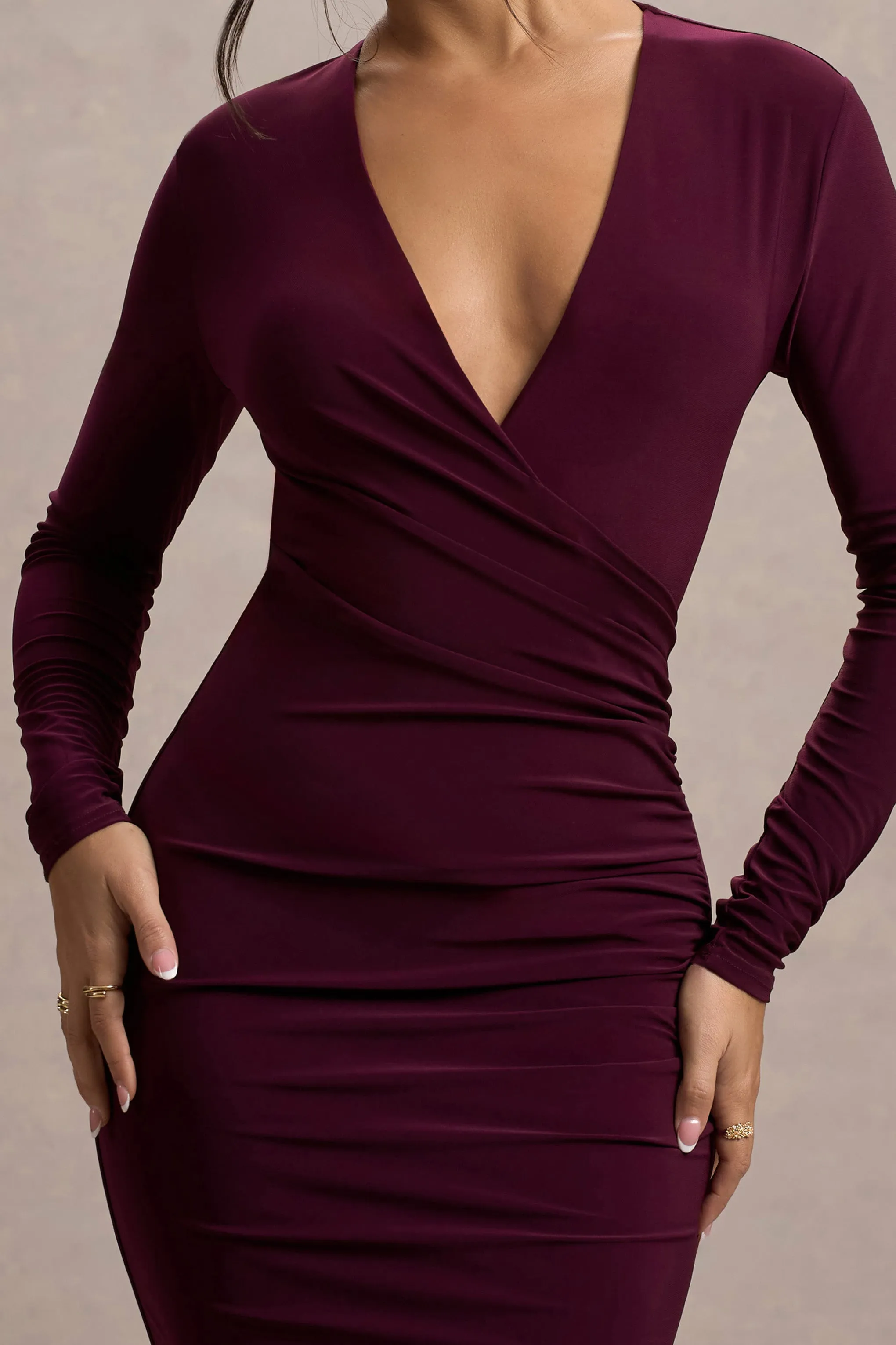 Marcia | Port Bodycon Plunge-Neck Midi Dress