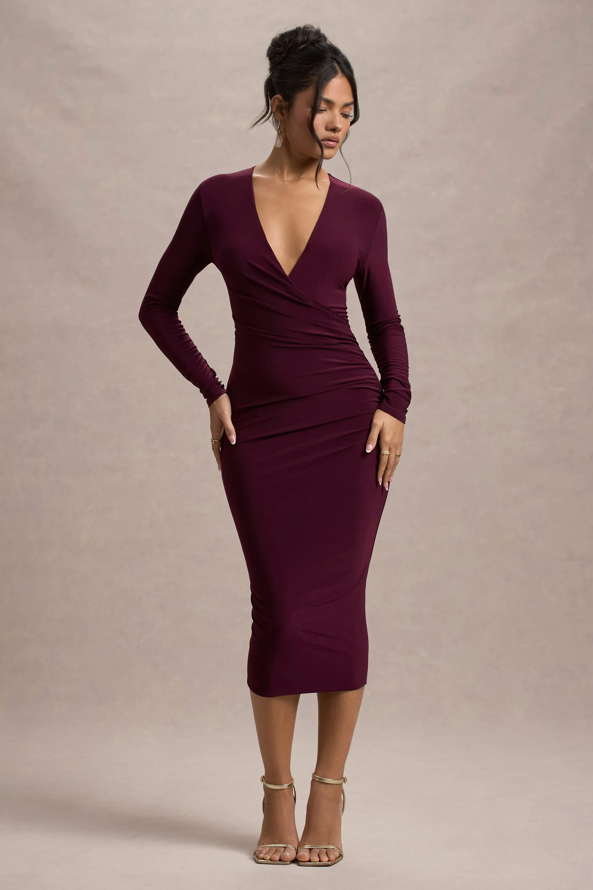 Marcia | Port Bodycon Plunge-Neck Midi Dress