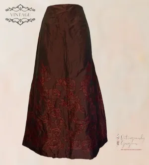 Marilyn Anselm Hobbs Claret Red Vintage Floral Metallic Long Skirt UK 8 US 4 EU 36