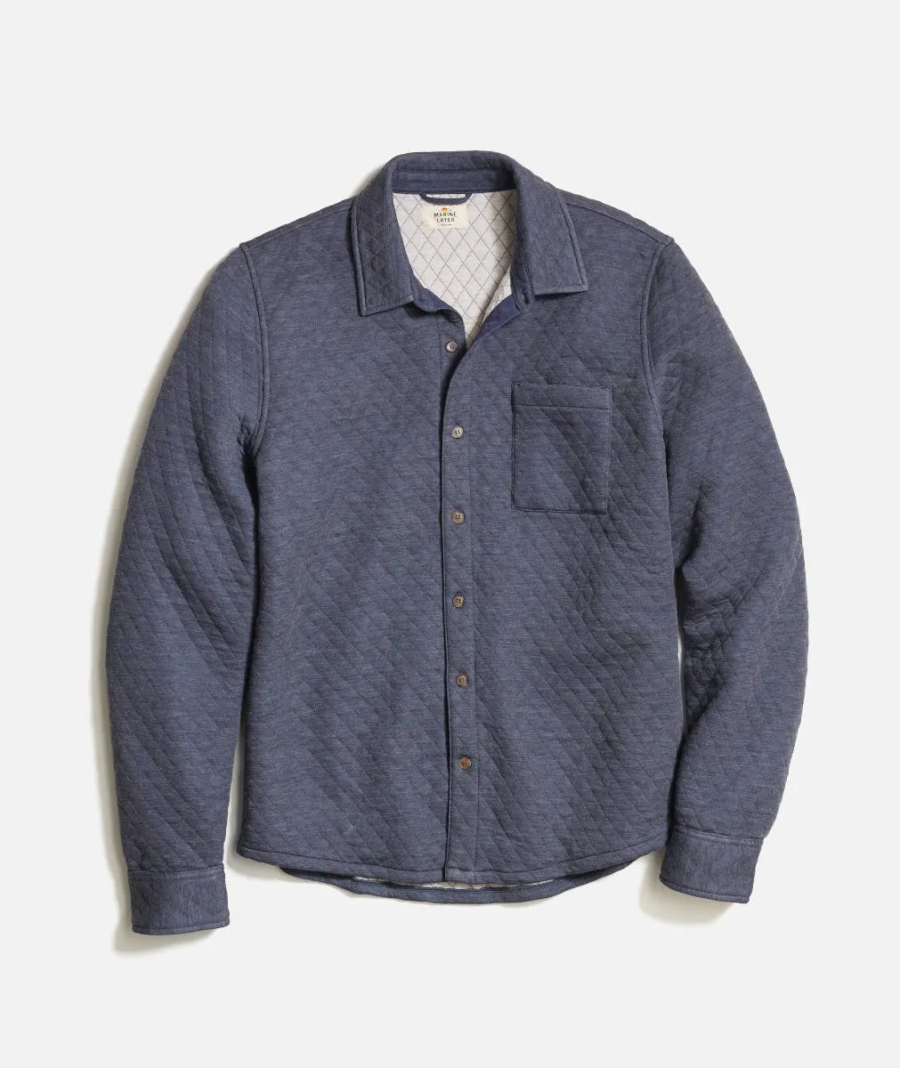 Marine Layer Corbet Quilted Overshirt in Navy Heather Oatmeal