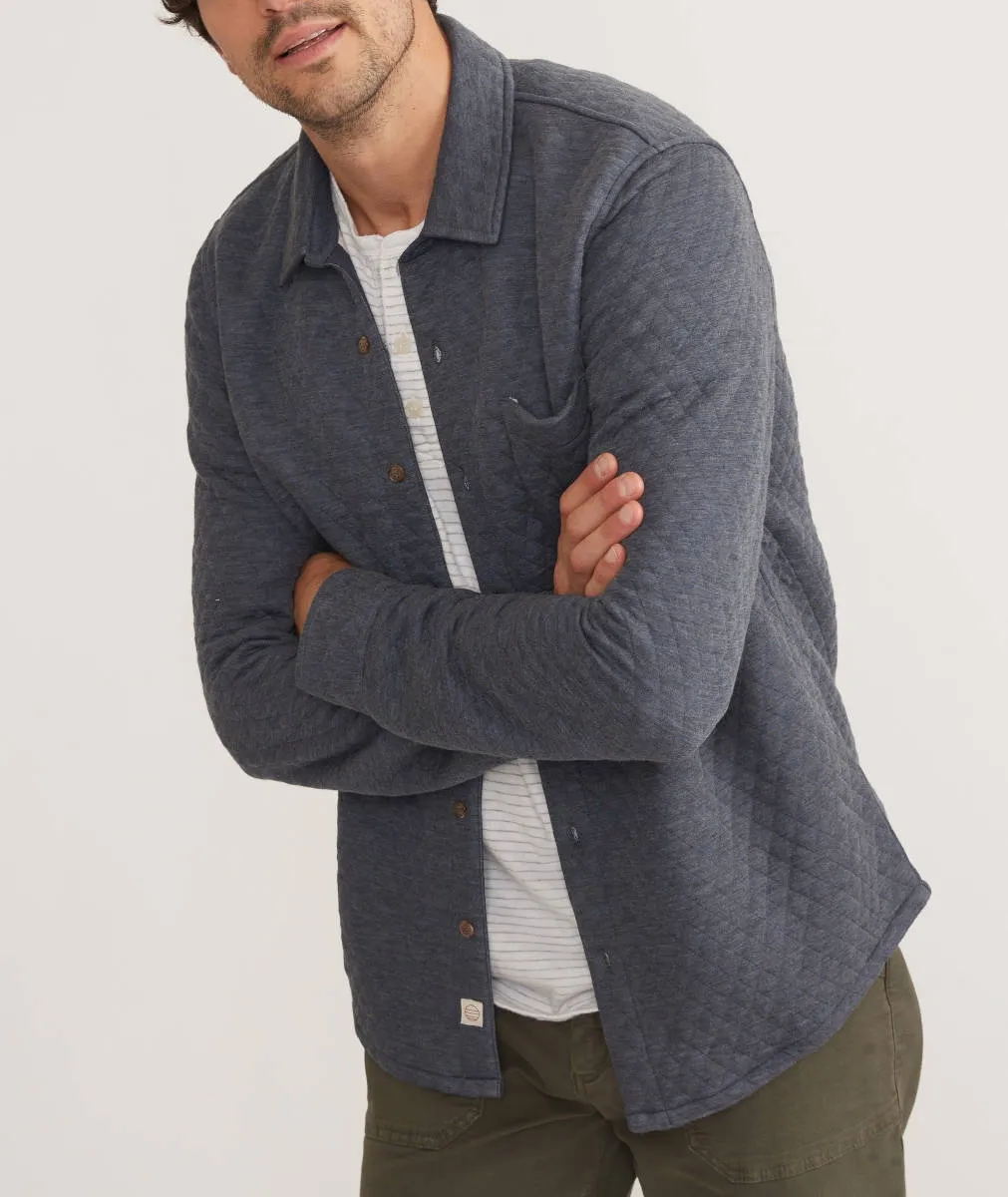 Marine Layer Corbet Quilted Overshirt in Navy Heather Oatmeal