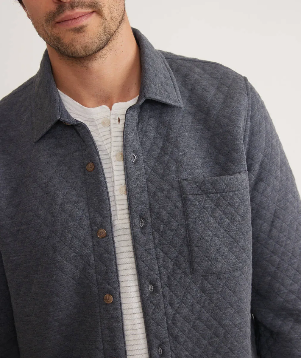 Marine Layer Corbet Quilted Overshirt in Navy Heather Oatmeal