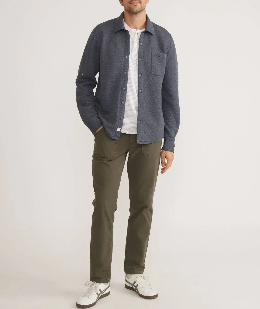 Marine Layer Corbet Quilted Overshirt in Navy Heather Oatmeal