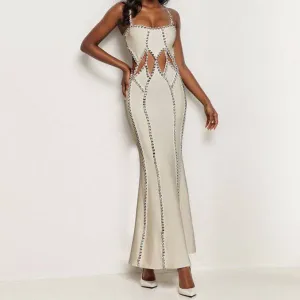 Martha  Spaghetti Strap Cut Out Diamond Embellished Maxi Dress