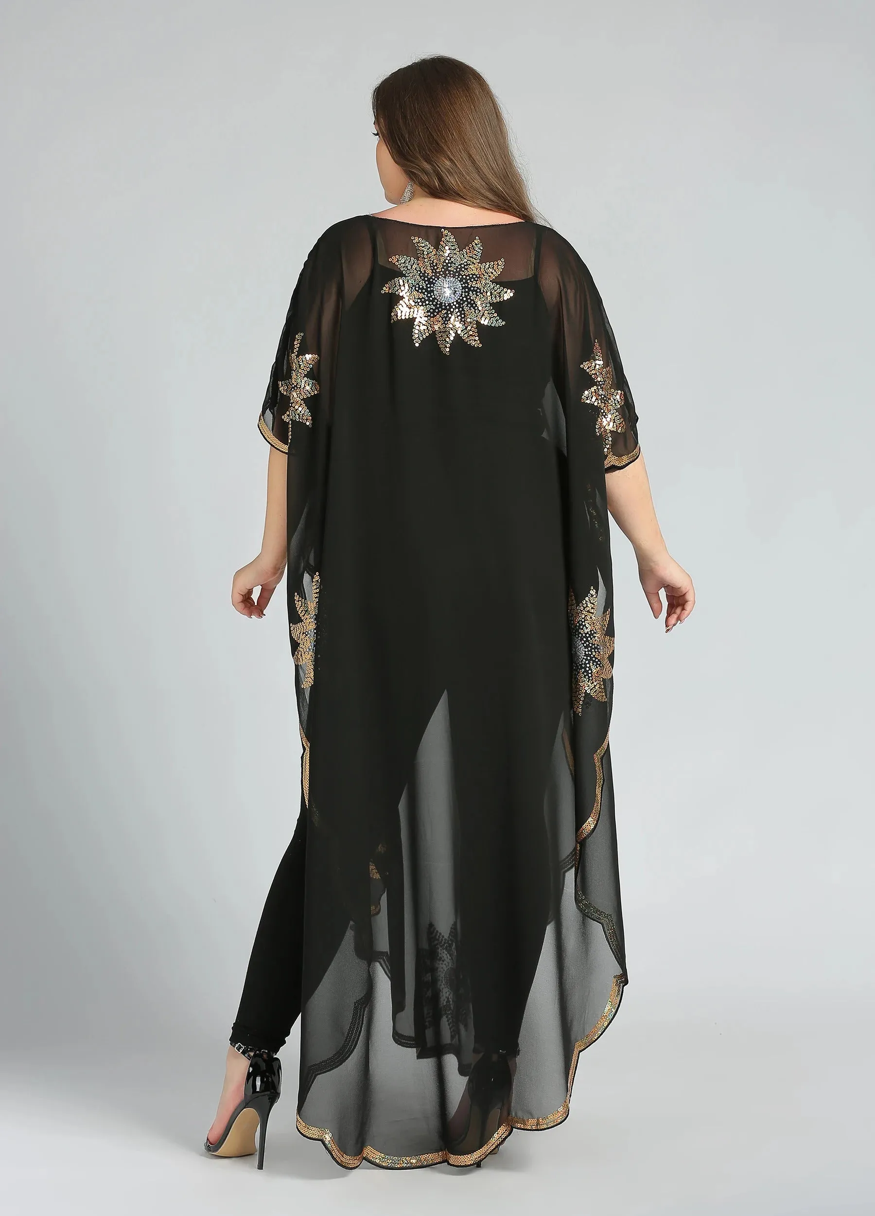 MECALA Women's Floral Sequin Embroidered Kaftan Plus Size Caftan beach cover