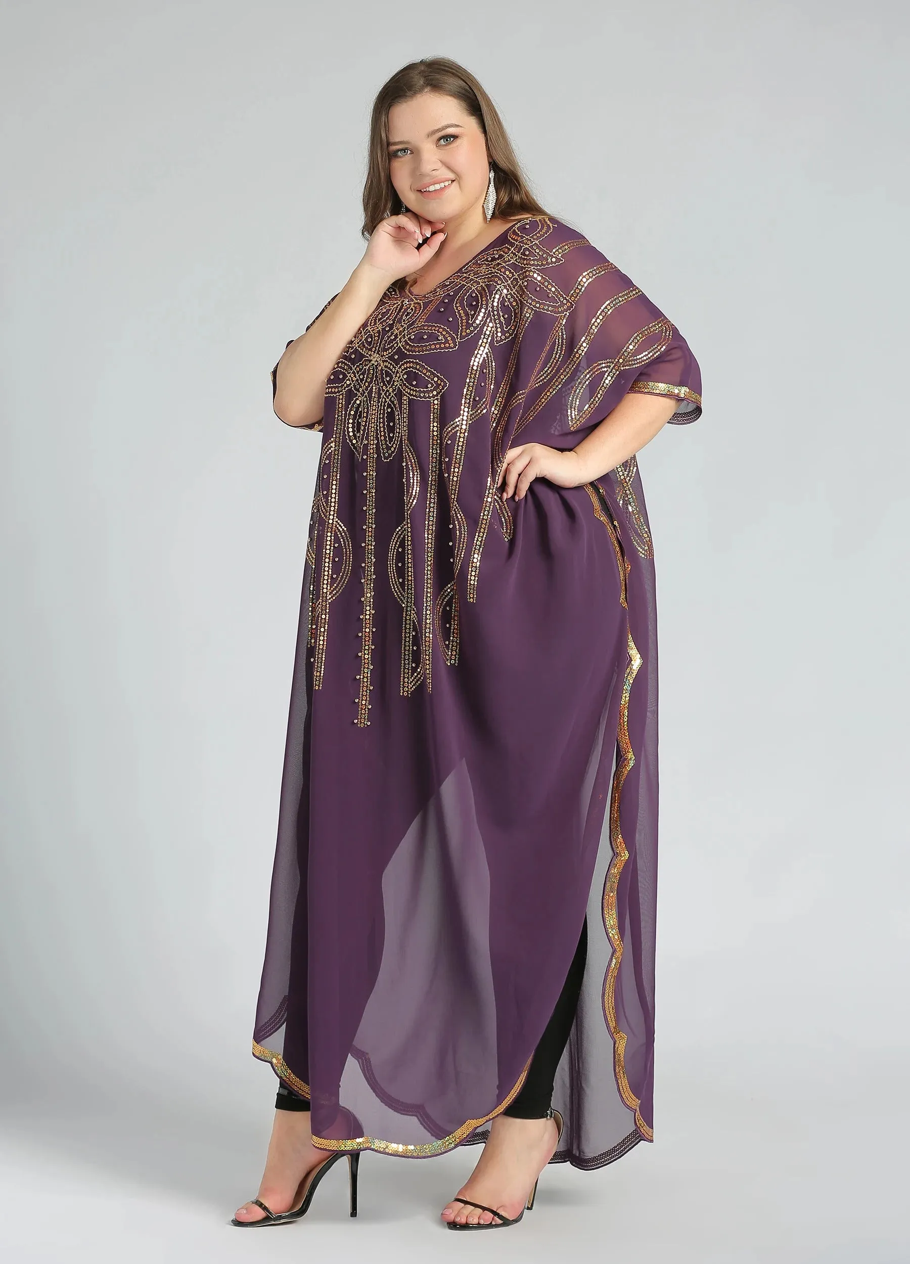 MECALA Women's Plus Size Kaftan with Sequin Maxi Pullover