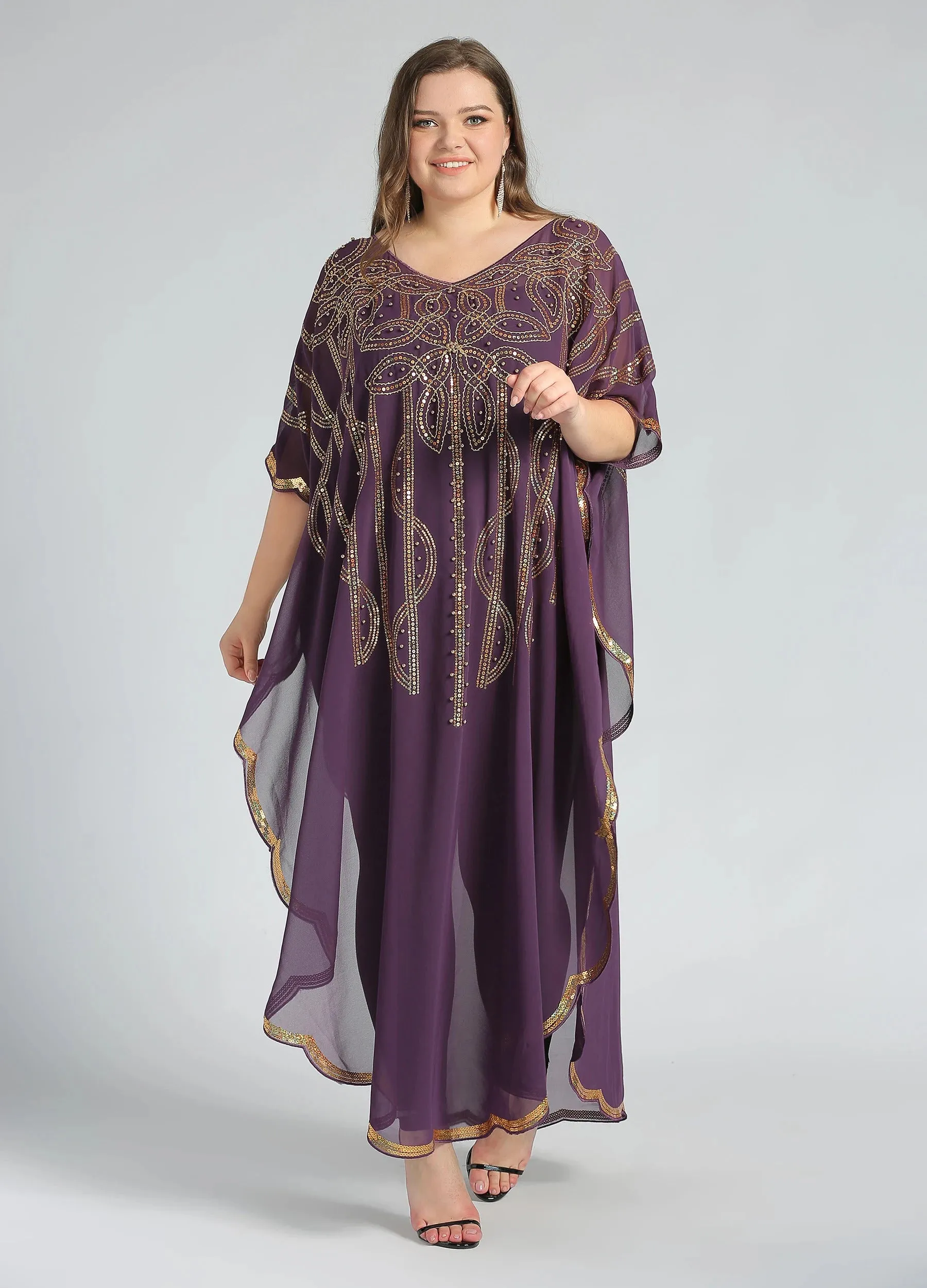 MECALA Women's Plus Size Kaftan with Sequin Maxi Pullover