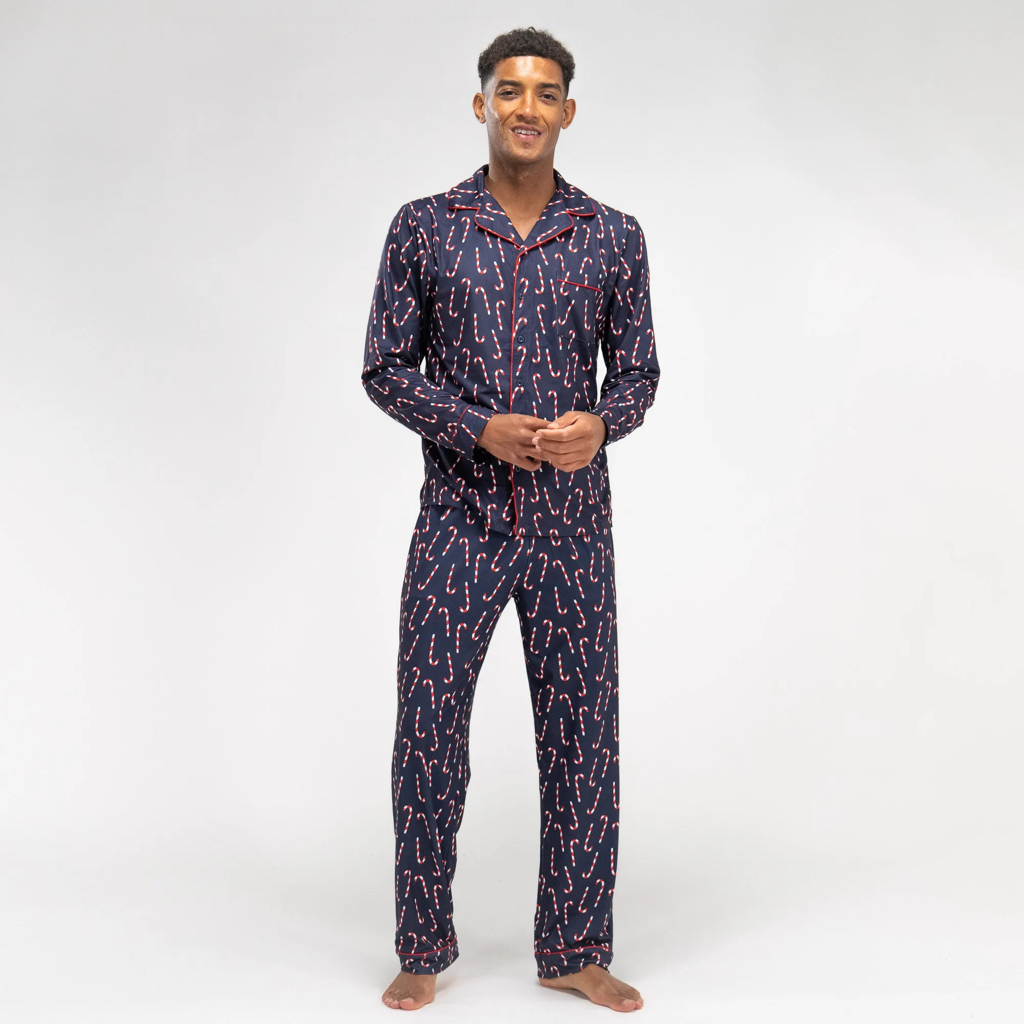 Men's Navy Candy Cane Stripe Pyjamas