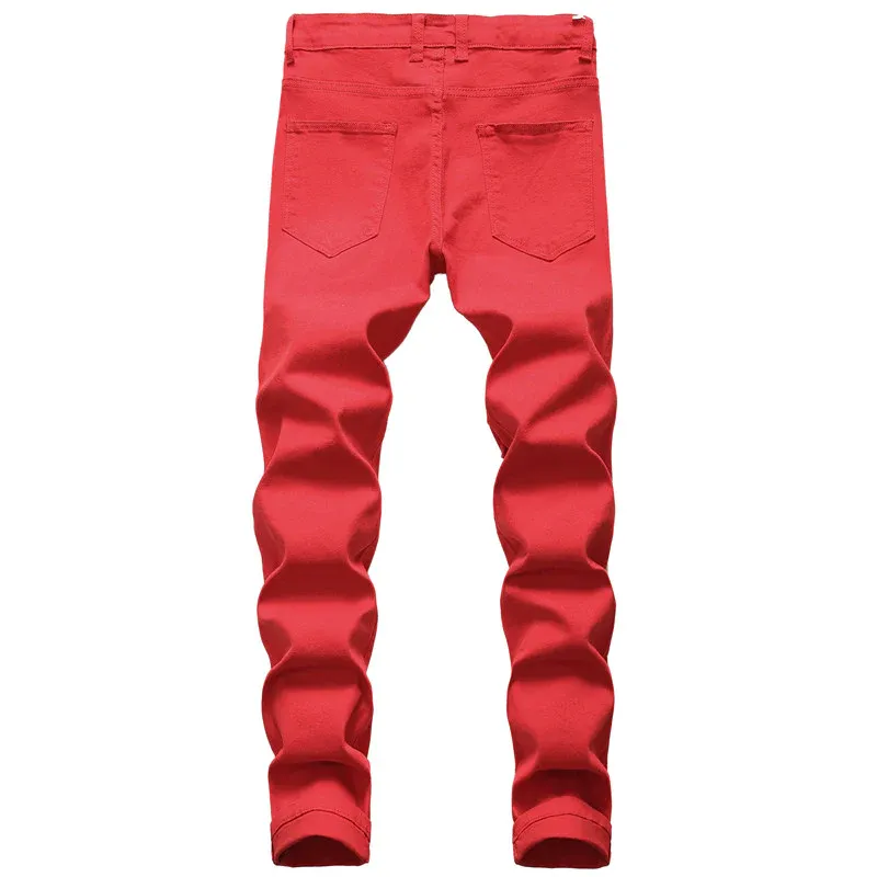 Men's Ripped Jeans Straight Pants Mid Waisted Urban Jeans Denim Trousers