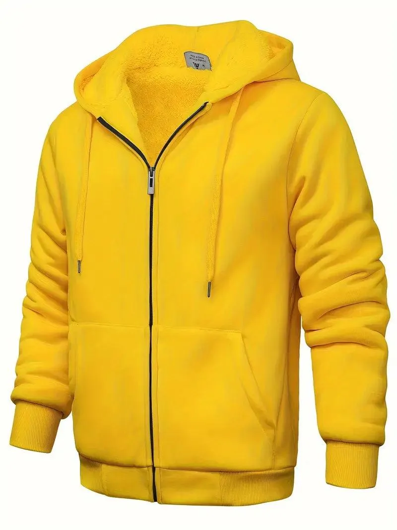 Men's Zip-Up Solid Color Thick Fleece Hoodie-ZPK006403