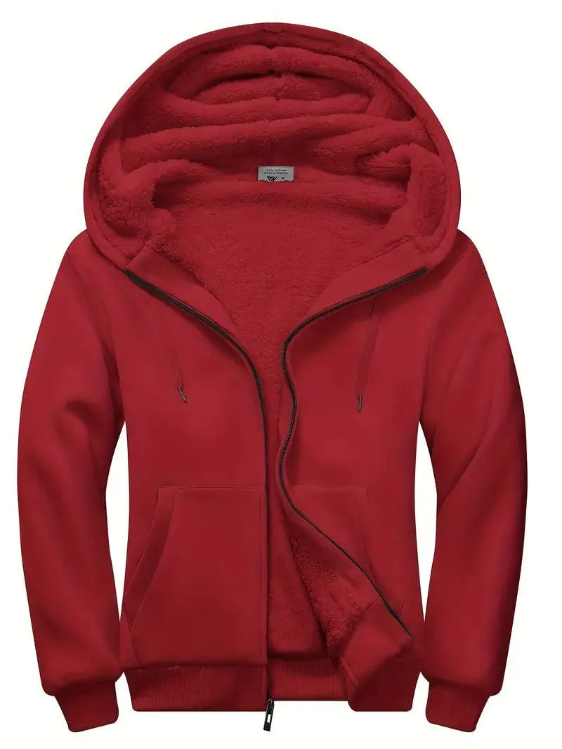 Men's Zip-Up Solid Color Thick Fleece Hoodie-ZPK006403