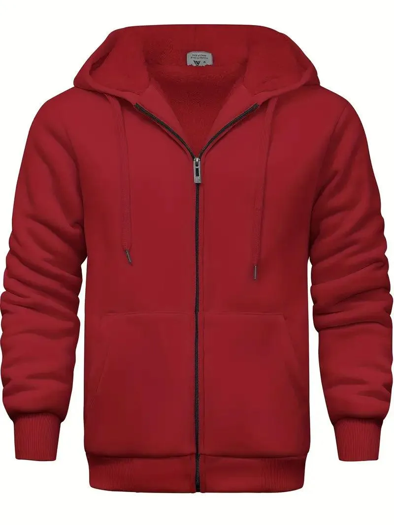 Men's Zip-Up Solid Color Thick Fleece Hoodie-ZPK006403