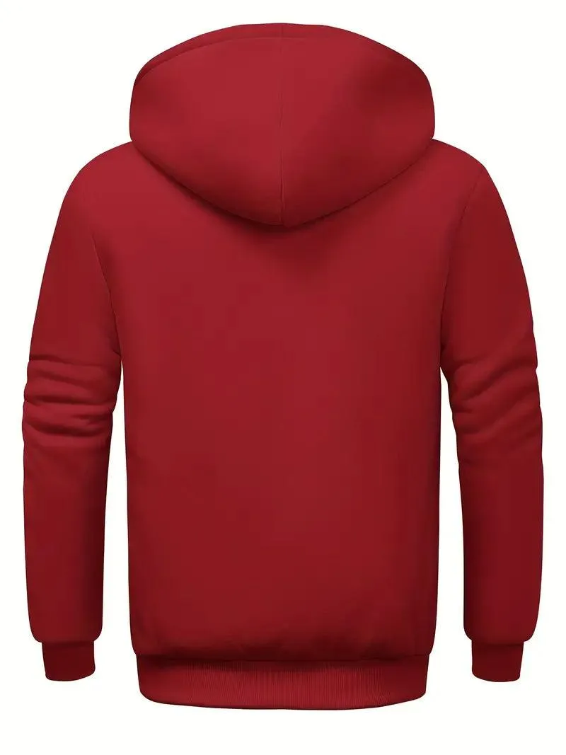 Men's Zip-Up Solid Color Thick Fleece Hoodie-ZPK006403