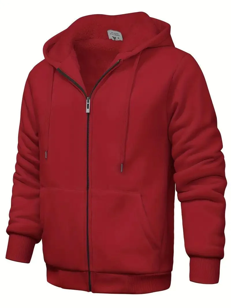 Men's Zip-Up Solid Color Thick Fleece Hoodie-ZPK006403