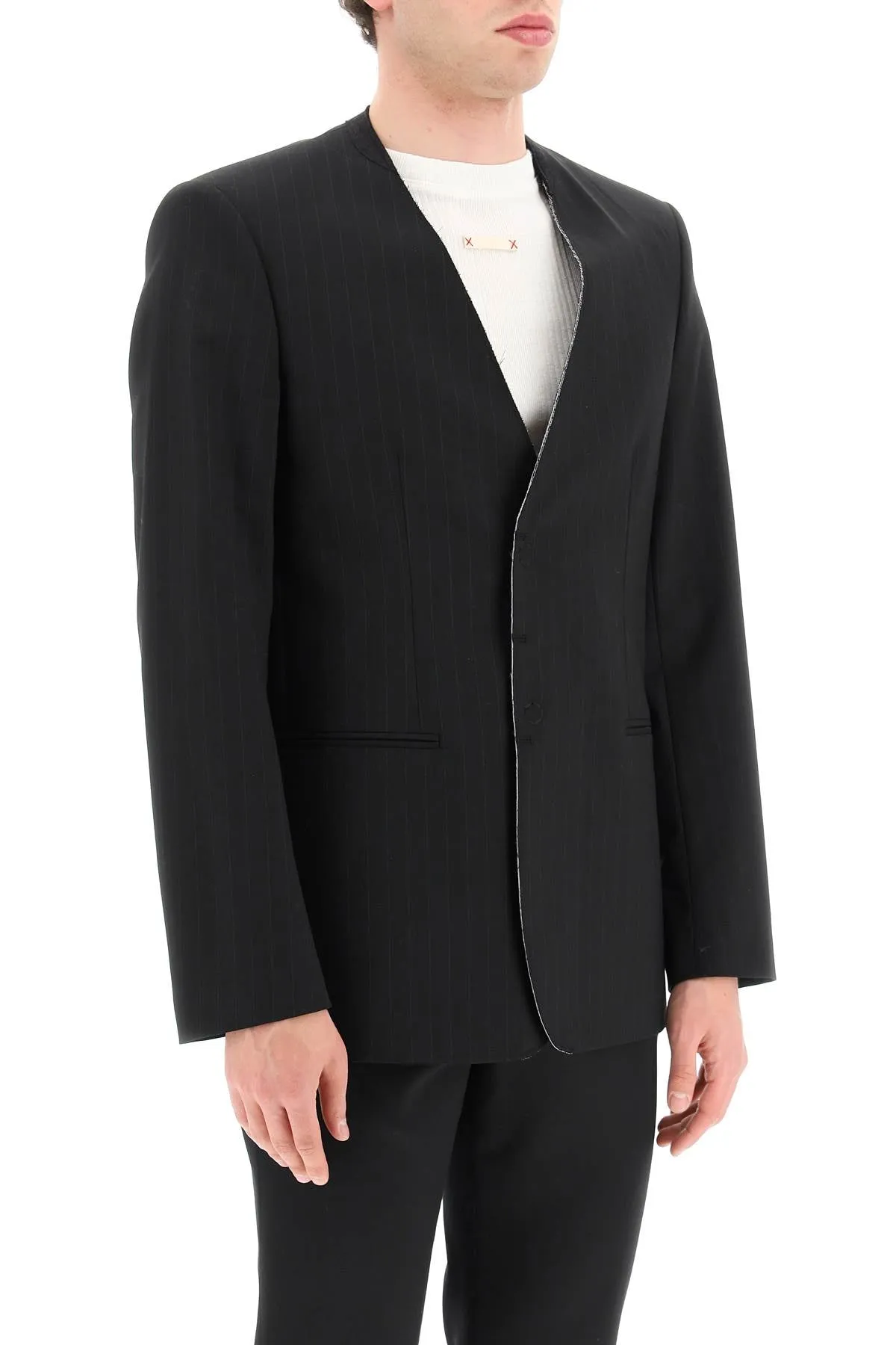 Mm6 maison margiela collarless pinstripe blazer