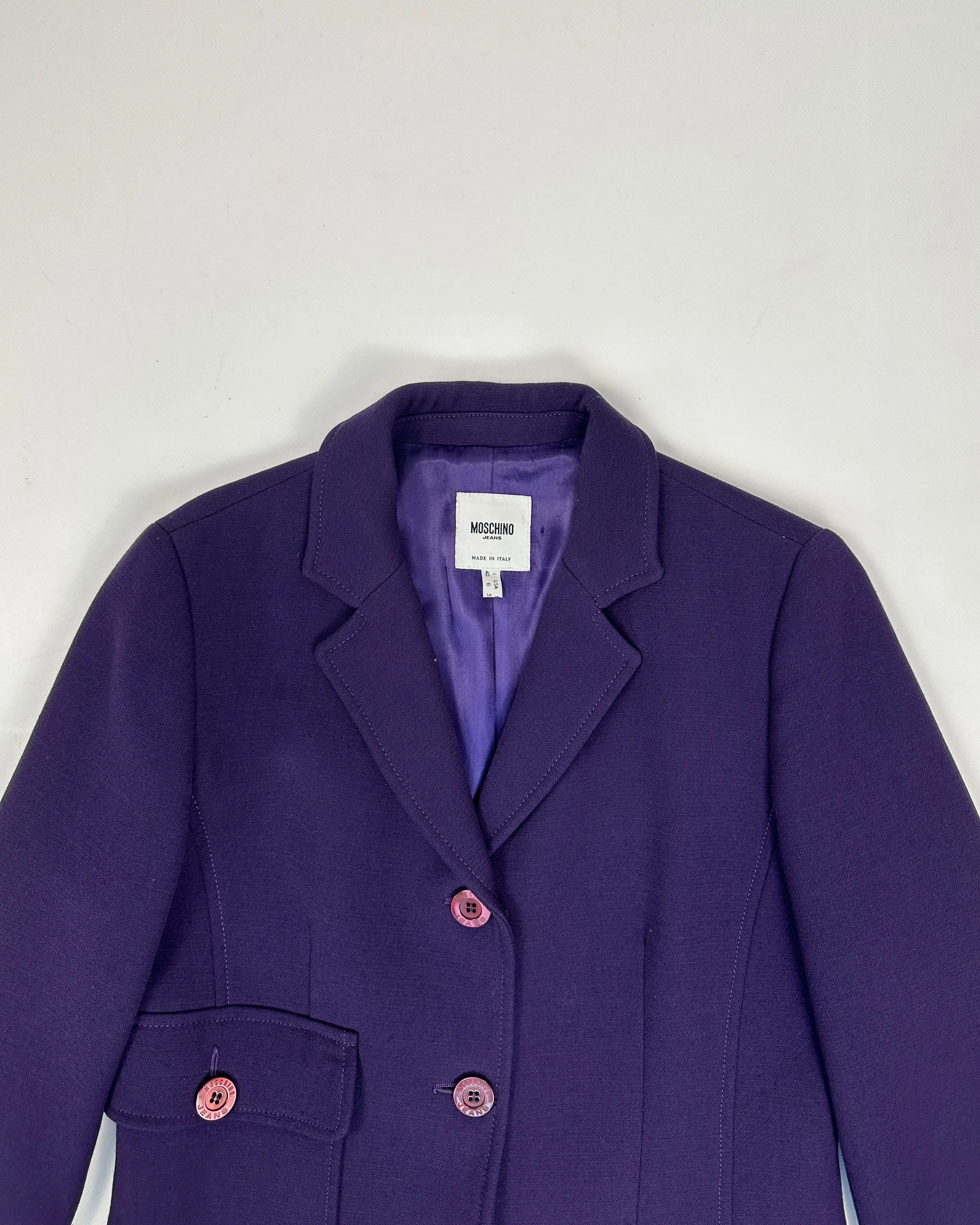 Moschino Deep Purple Long Coat Jacket 1990's